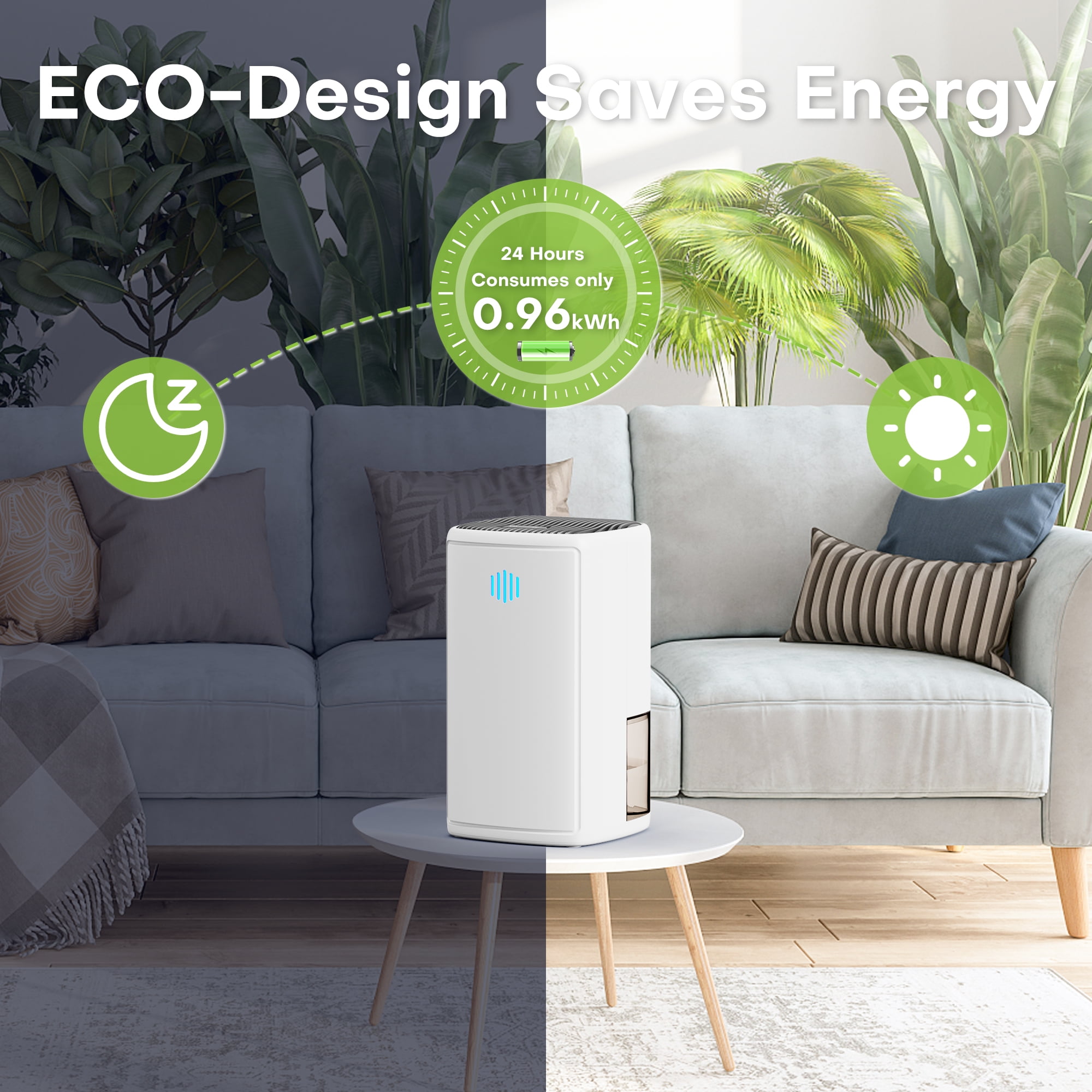 Kloudic Compact Dehumidifier for Home, Quiet Portable Air Dryer with Auto Shut Off (White, 37 oz) p15yx