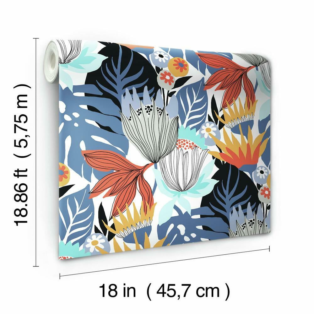 RoomMates Retro Tropical Leaves Peel and Stick Wallpaper (Pink, 20.5 in x 16.5 ft) jncuq
