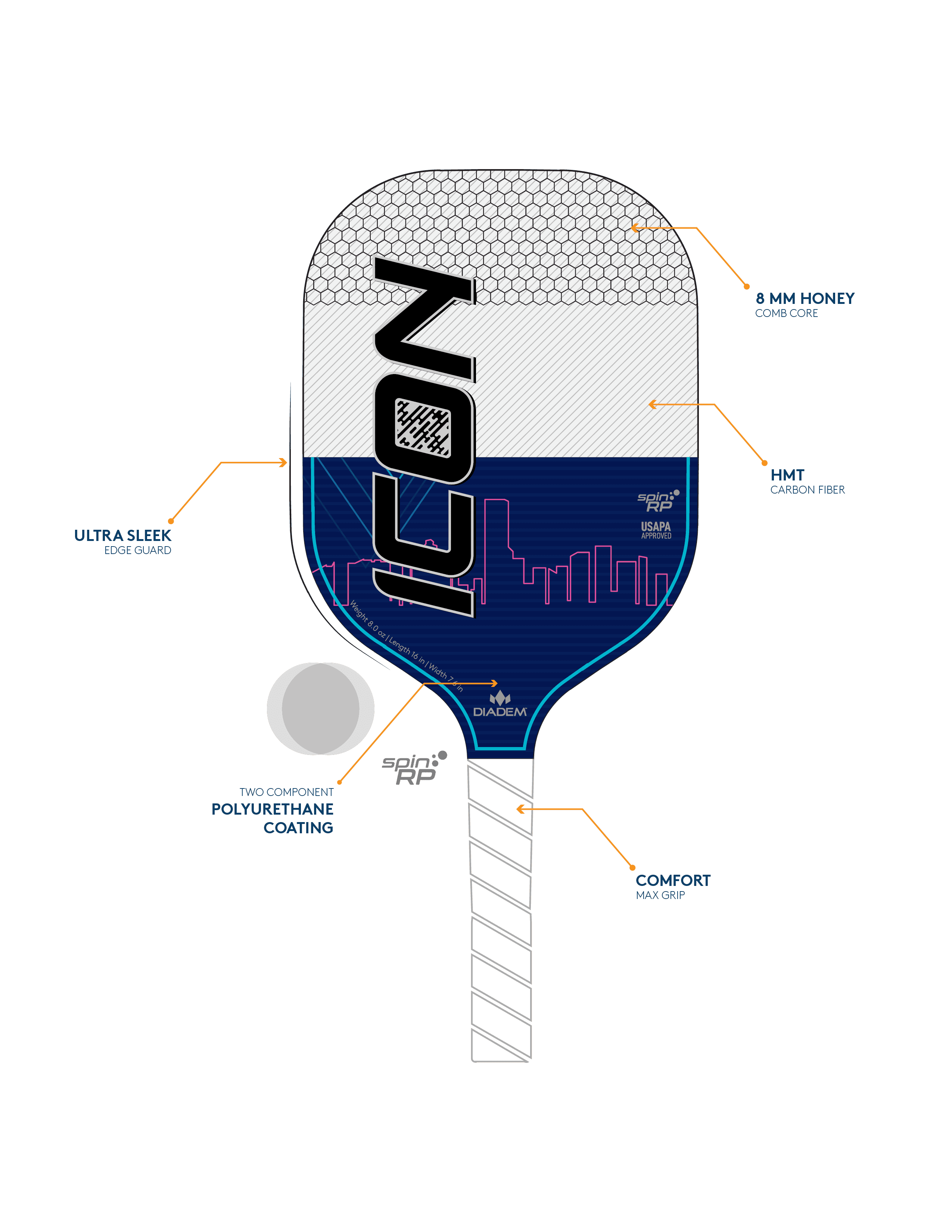 Diadem Sports Icon Pickleball Paddle, Midweight Carbon Fiber (White, 8 oz) zdp9h