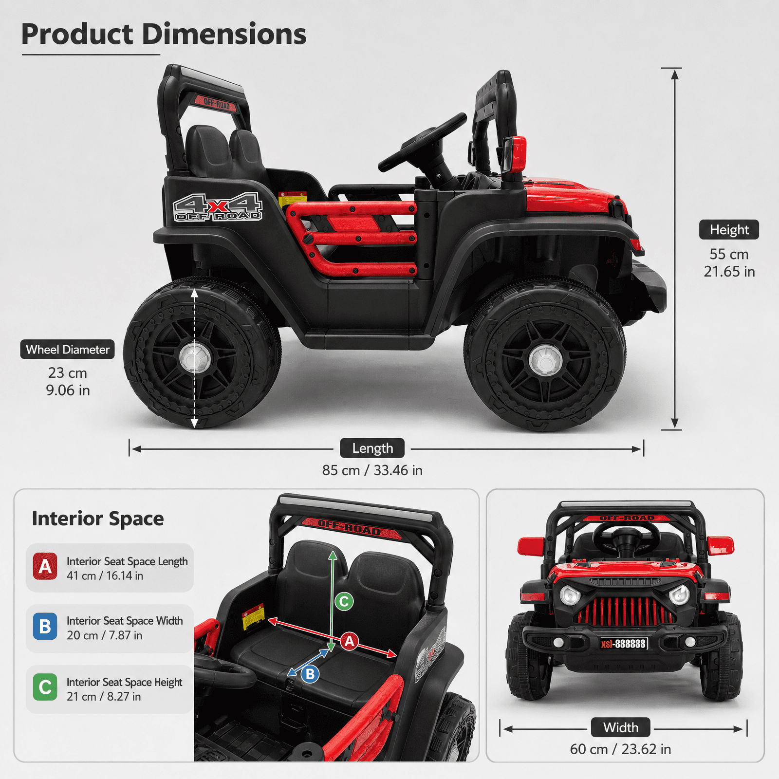 FUPOJH 12V Electric Kids Ride-On Jeep with Remote Control, Bluetooth Music, and 4-Wheel Suspension (Red, 66 lb Capacity) 3f3rs