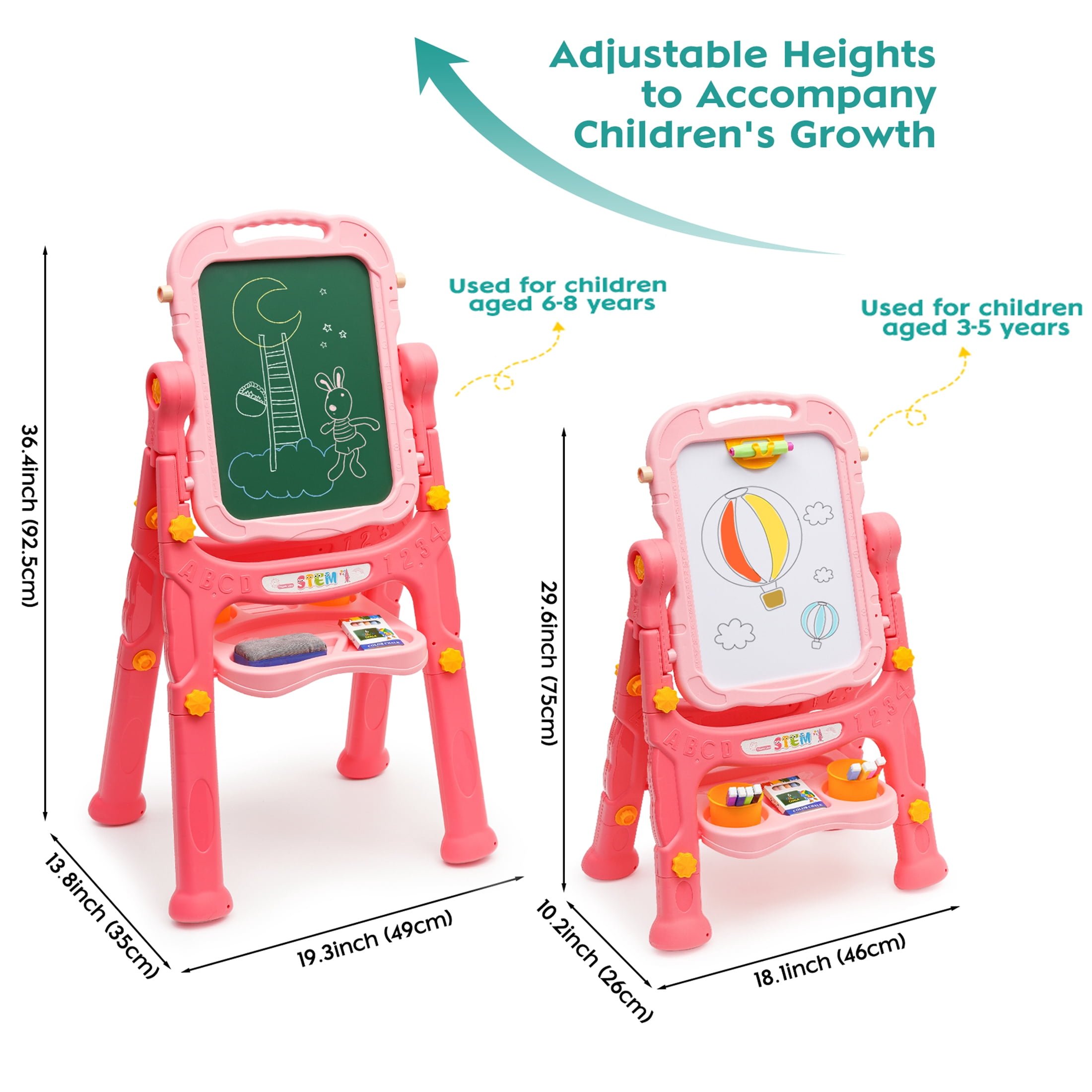 Ealing Kids Art Easel, Double-Sided Magnetic Drawing Board with Painting Accessories (Pink, 36.4 in) n9ile