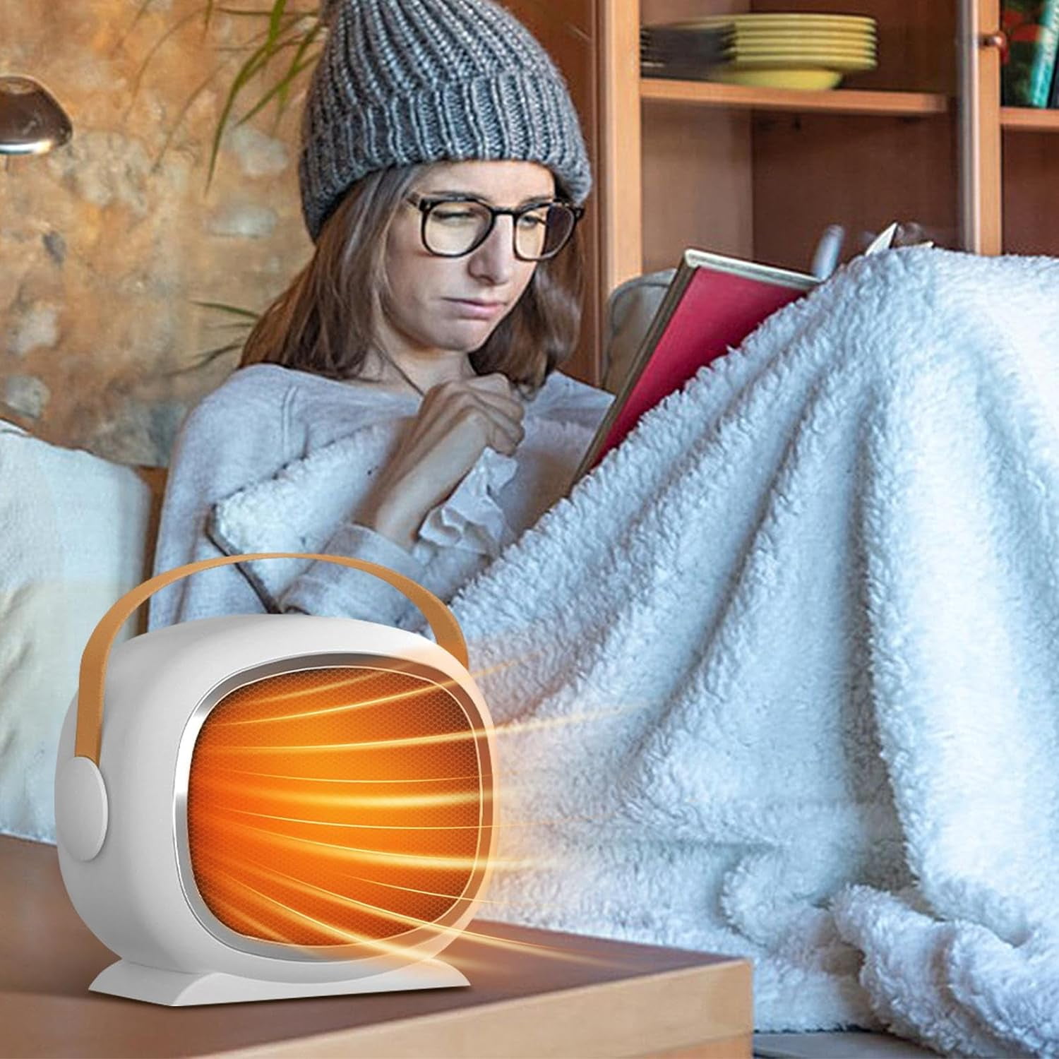 Yooshoverk Ceramic Space Heater 1200W Portable Electric Desktop Heater (White) cg0eh