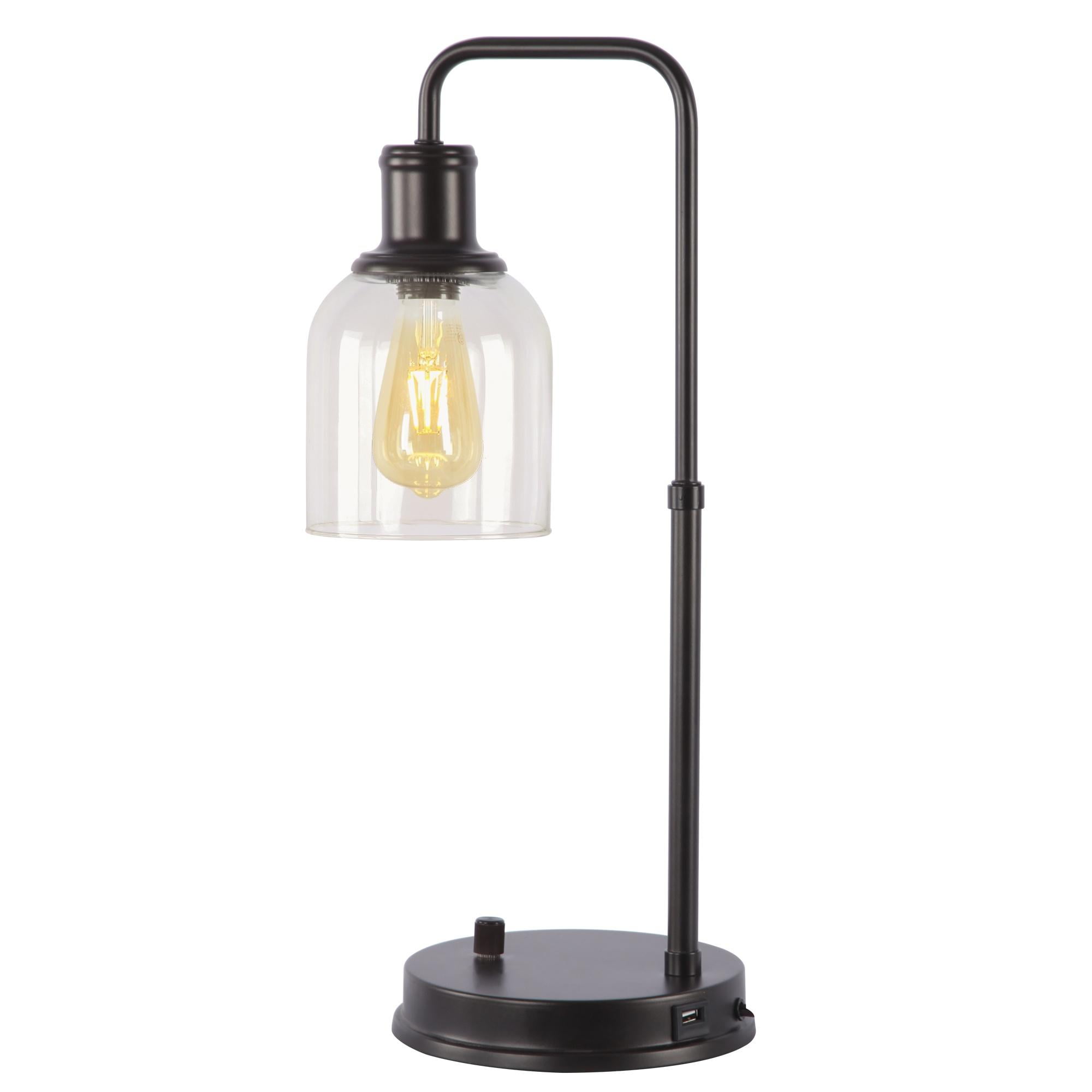 Better Homes & Gardens Classic Metal Desk Lamp with Glass Shade and USB Port (Bronze, 20.5 in) wd8yi
