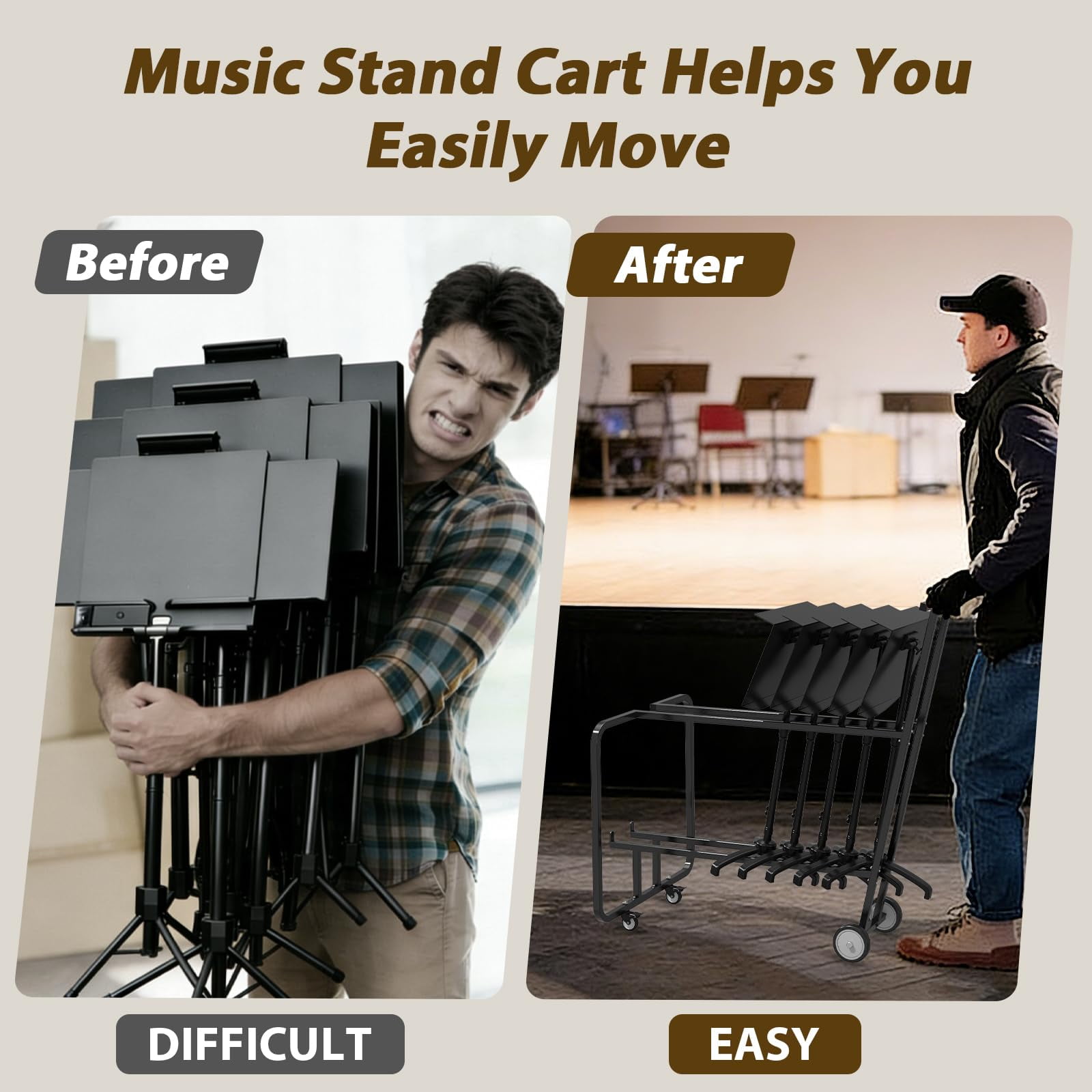 Beciety Music Stand Cart with Wheels, Portable Metal Storage Dolly (Black, 12-Stand Capacity) xgsqa