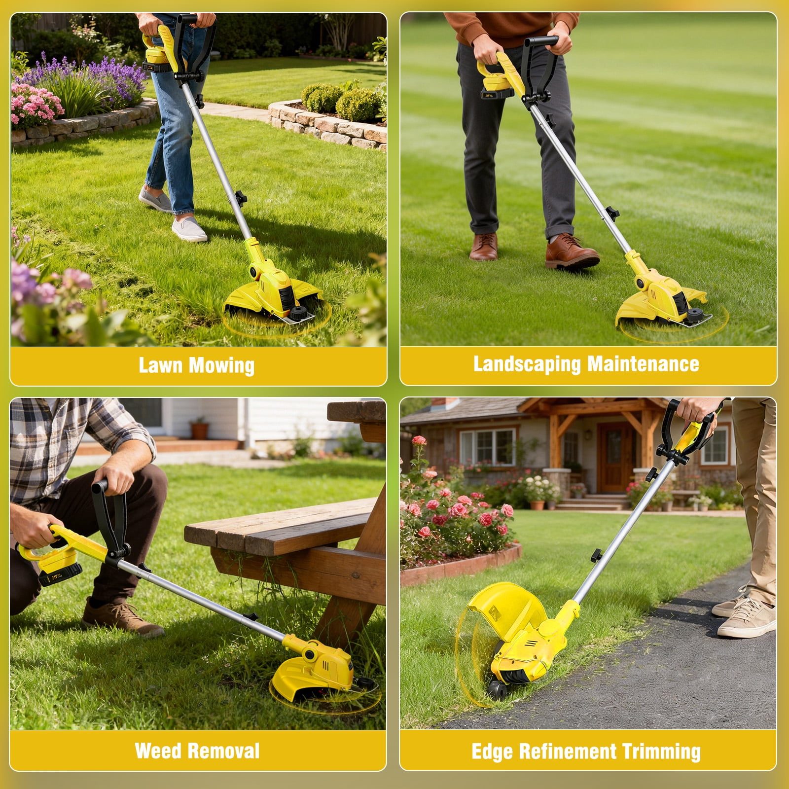 CATGOOD 21V Cordless Electric String Trimmer and Lawn Edger with 2 Batteries and Fast Charger (Yellow, 12 in) ev9ds