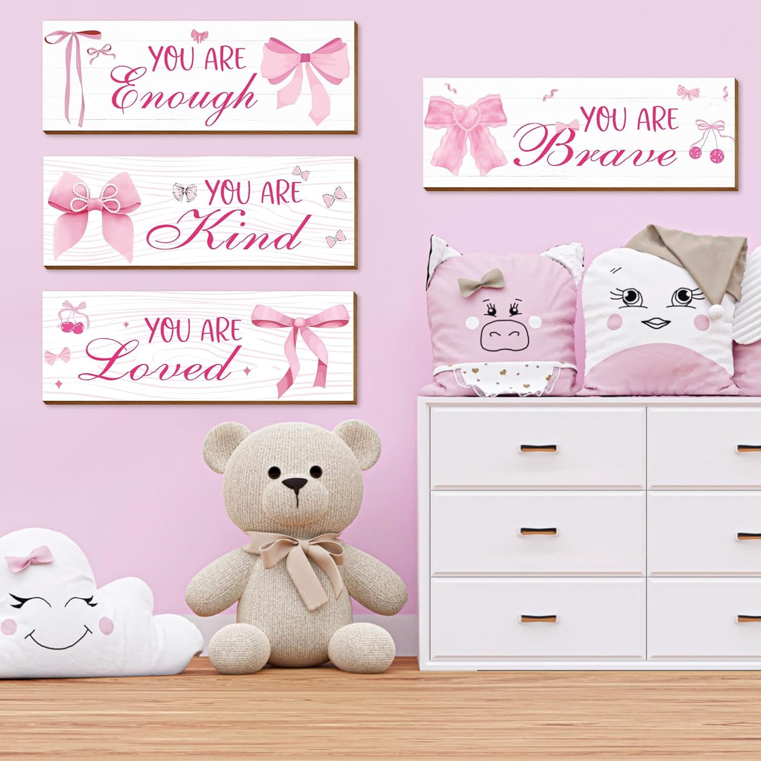 Xiyadun Positive Affirmations Wall Art Decor, Inspirational Pink Room Decor for Teen Girls (Pink, 4 Pcs) xryaq