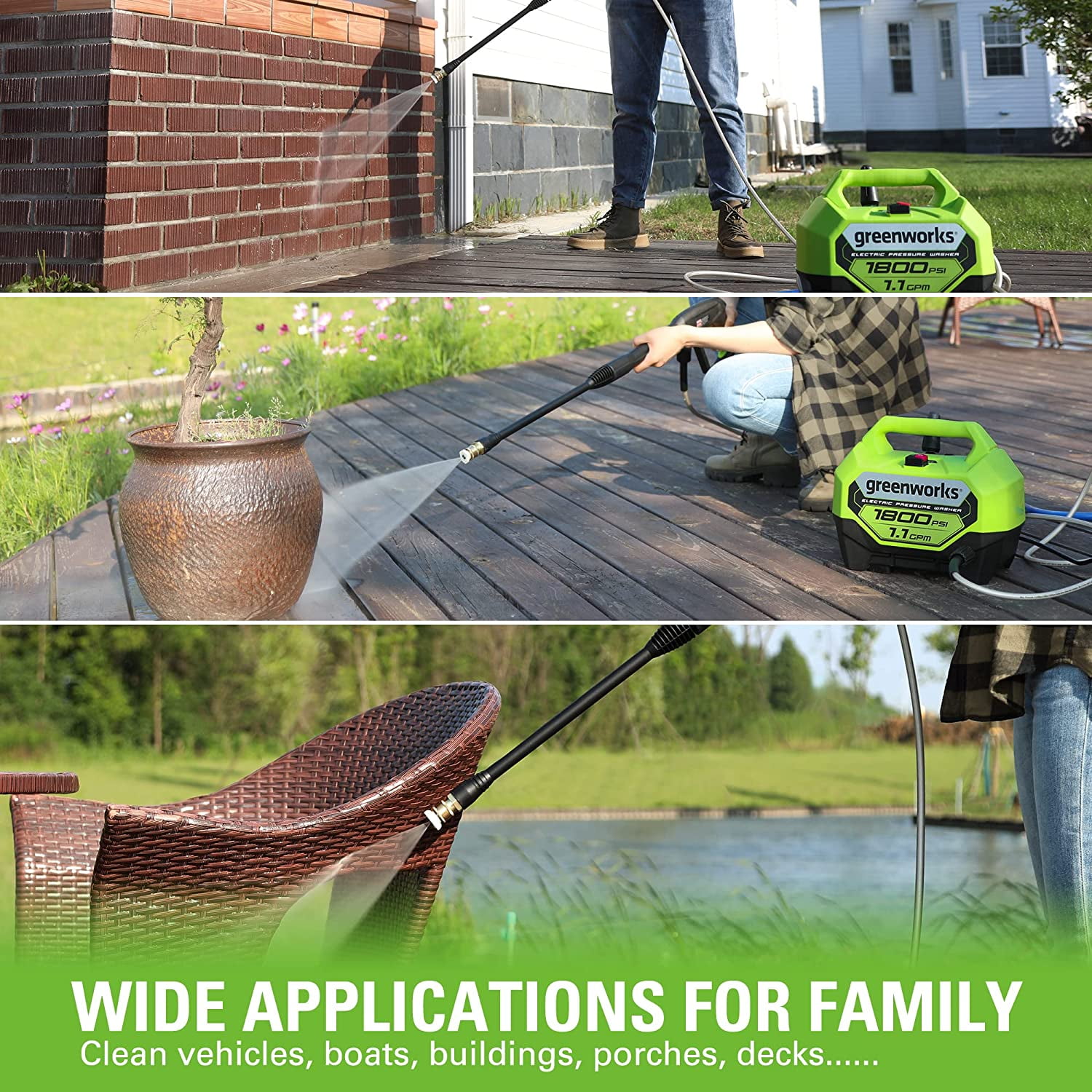 Greenworks 1800 PSI Electric Pressure Washer with Turbo Nozzle (1.1 GPM) xden7