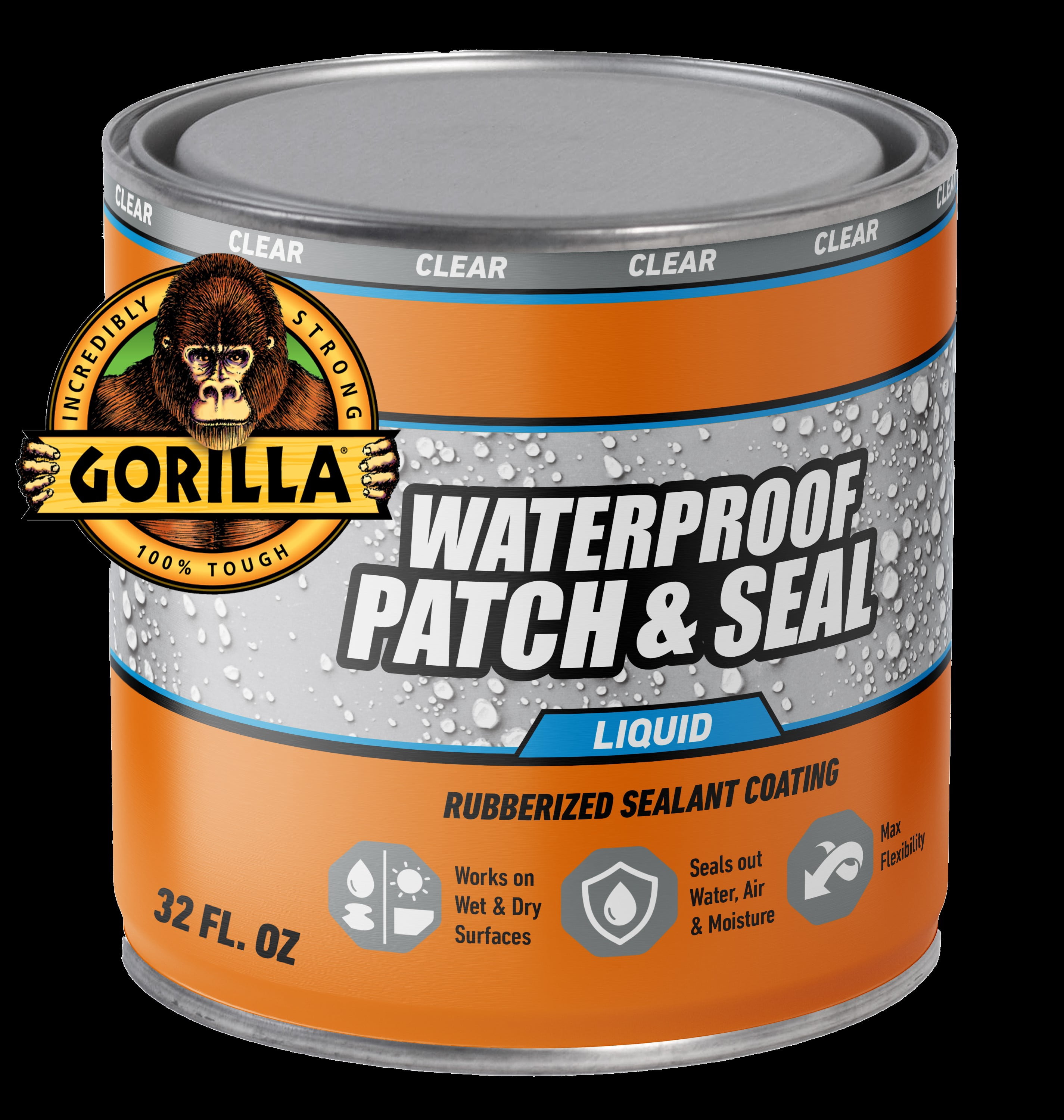 Gorilla Patch & Seal Liquid Rubber Waterproof Sealant, Flexible Coating for Leaks (Clear, 32 oz) s5krh