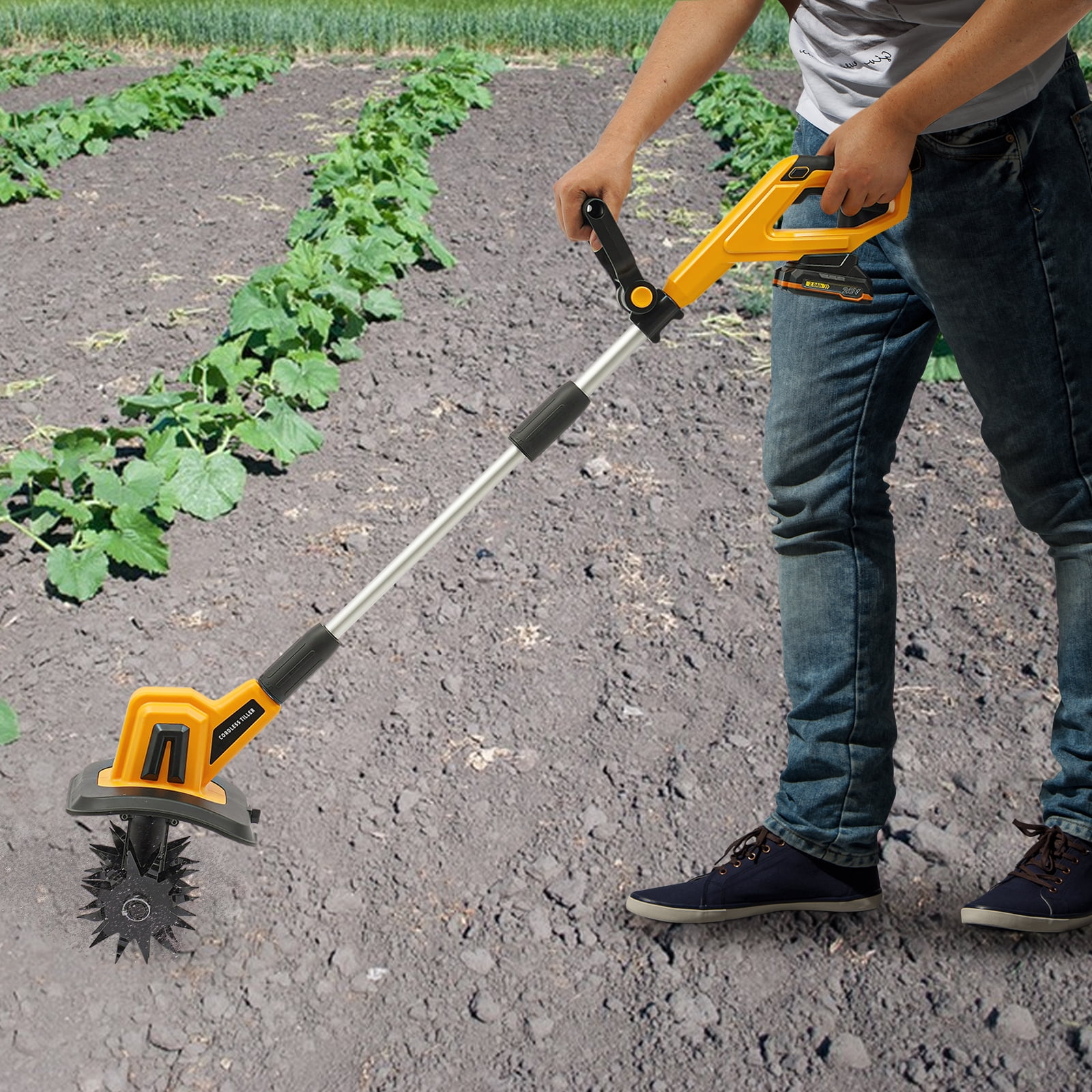 Earthwise 20V Cordless Tiller Cultivator, Electric Garden Soil Tiller with Battery (360 RPM) ey6mc