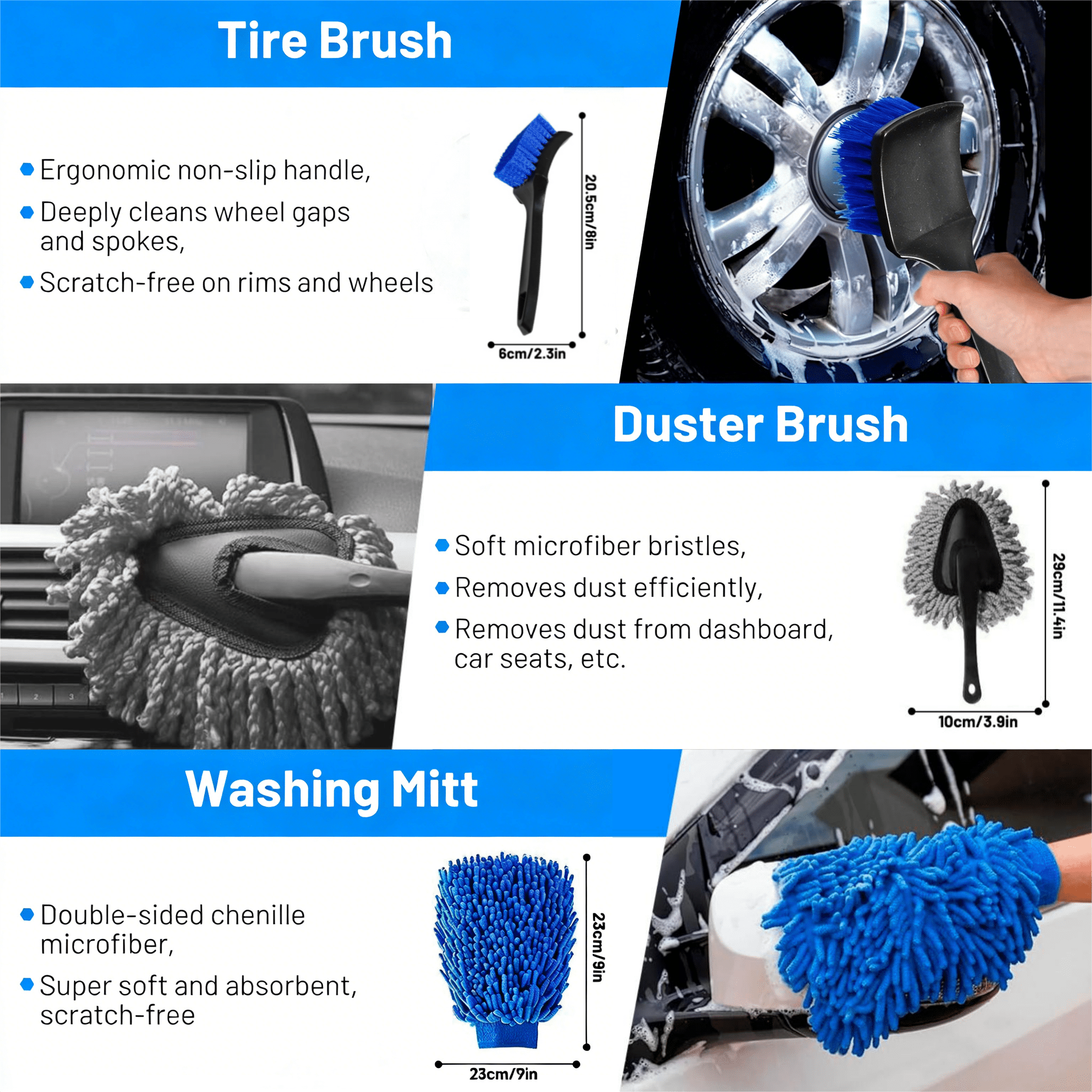 STORGENER 30-Piece Car Detailing Kit, Professional Auto Cleaning Brush Set for Interior and Exterior (Blue, 30-Piece Set) 8t3og