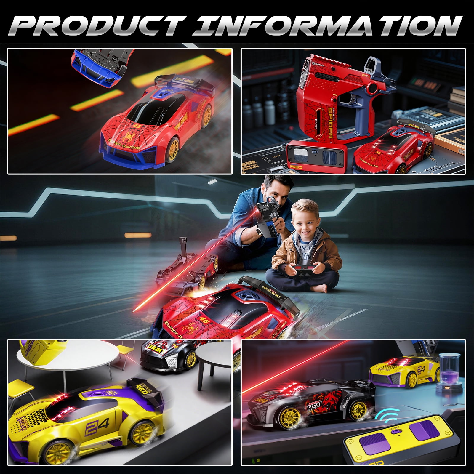 HNZENBW Remote Control Drift Car with Dual Remote Controls and Interactive Infrared Shooting (Red, 6.9 in x 3.5 in x 2.4 in) rd7j7