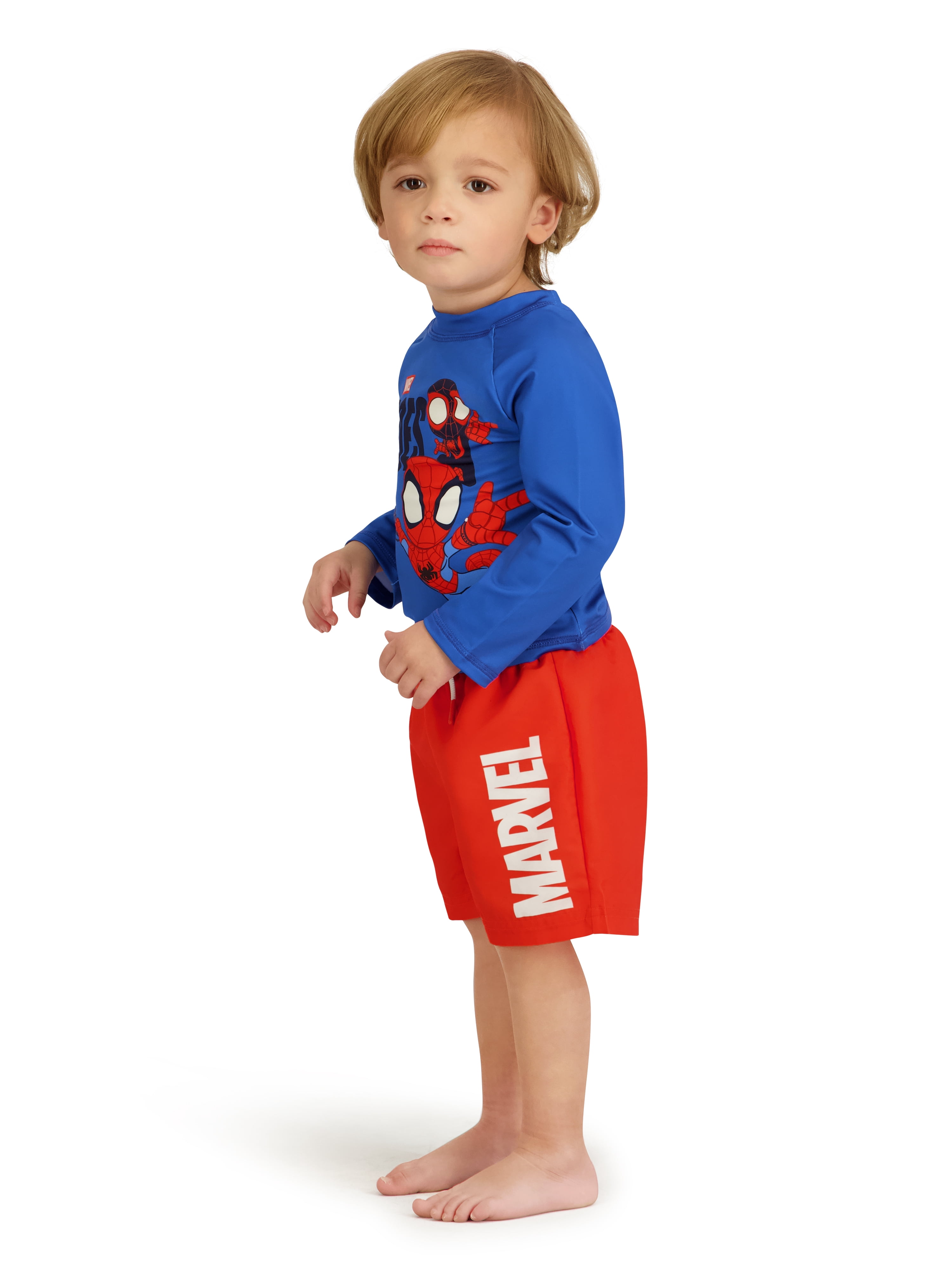 Marvel Spidey and Friends Toddler Boy Rash Guard Swim Set with Coverup (Blue, 5T) 3gync