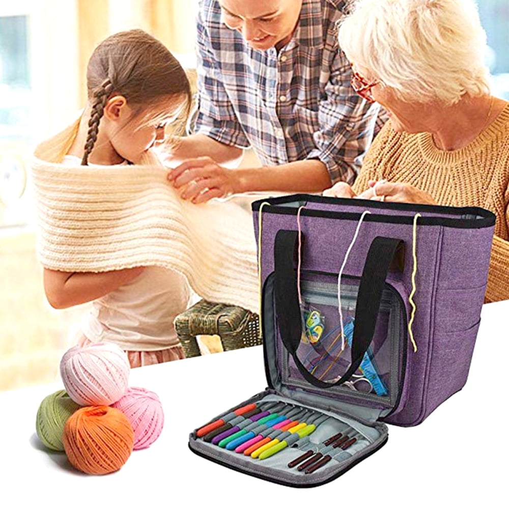 Jetcloudlive Yarn Storage Tote, Knitting Project Organizer Bag with Needle Compartments (Small, 5.7 in x 5.5 in) 6wxs1