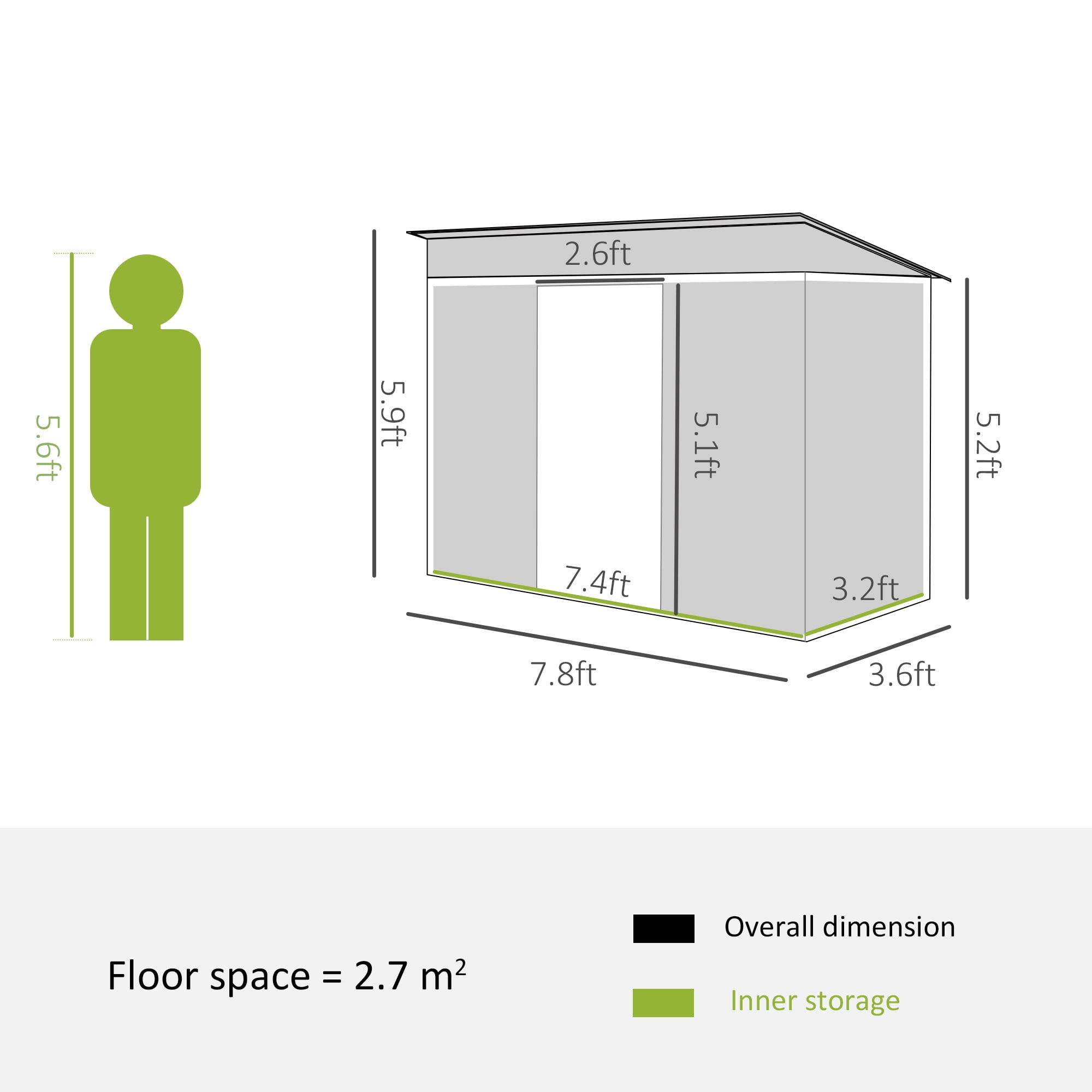 Outsunny Metal Outdoor Garden Storage Shed with Vents and Locking Doors (Gray, 93.75 in x 43.25 in x 70.75 in) rdm4h