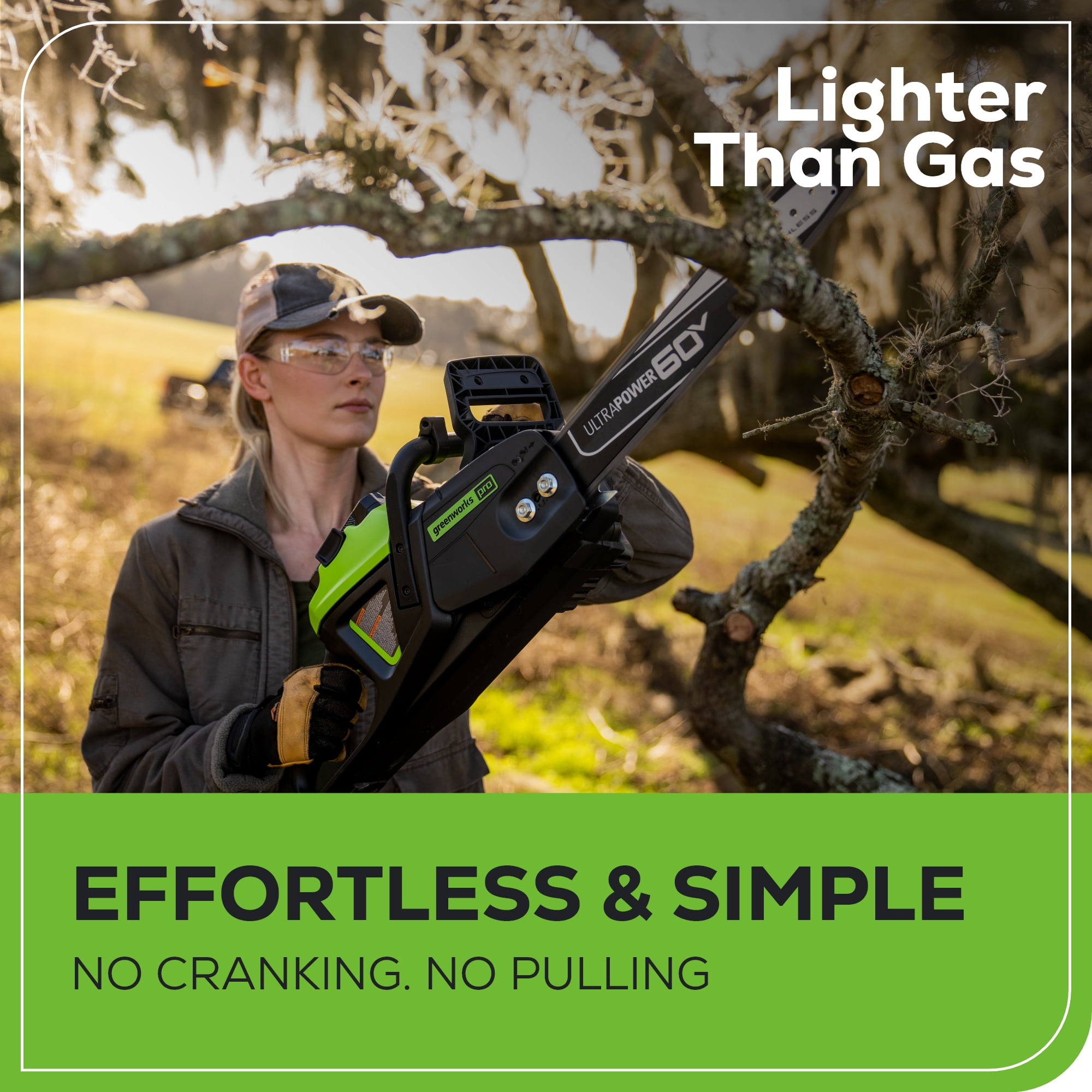 Greenworks Pro 60V 16 in. Brushless Cordless Chainsaw Kit with 2.5 Ah Battery and Charger (Green, 16 in) 4dqo4