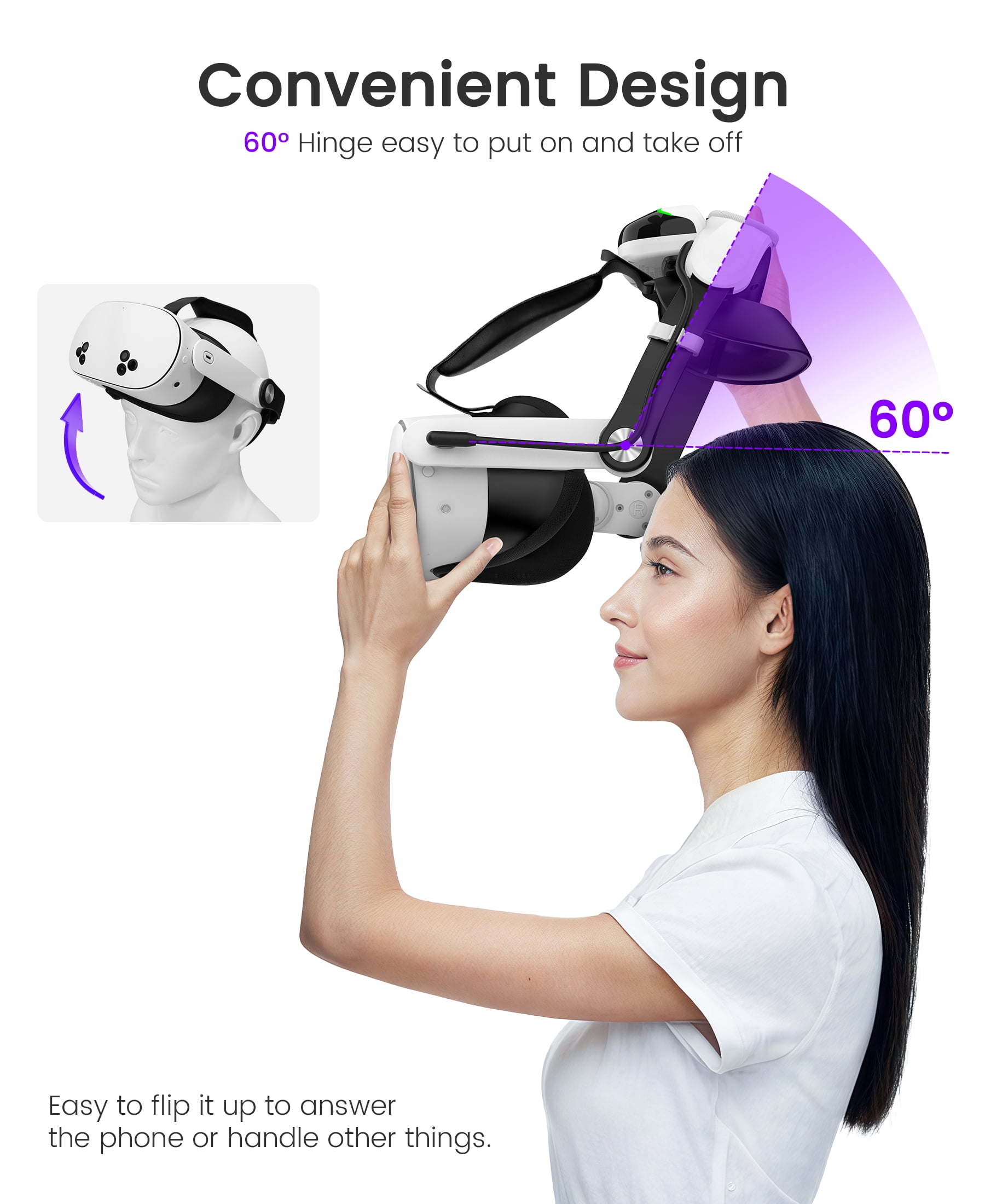 QQV VR Headset Strap for Meta Quest 3/3S/2 with Dual Magnetic Battery Packs and Charging Station (White, 20000mAh) my5q5