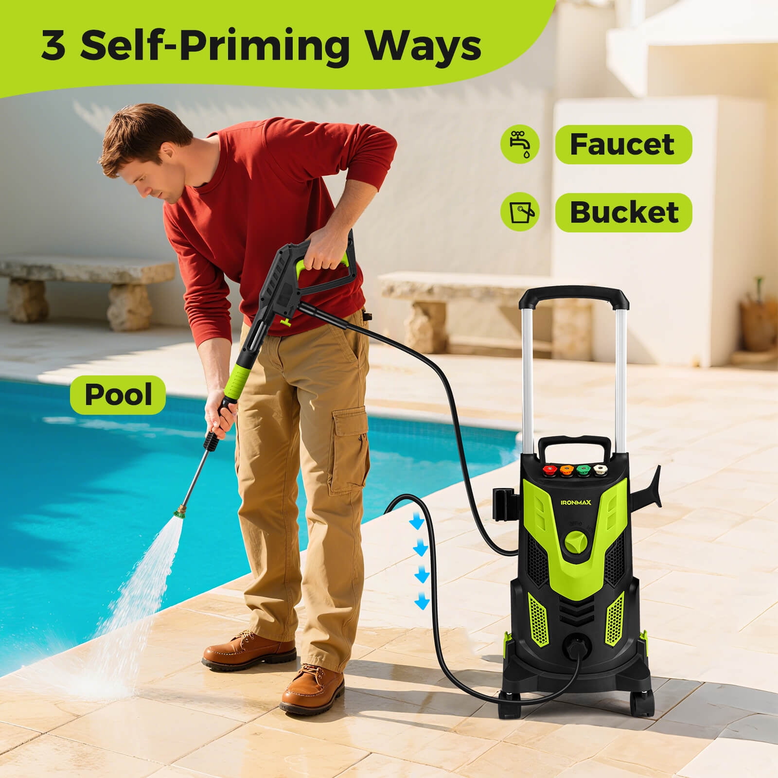 Costway Electric Pressure Washer with 4 Quick-Connect Nozzles and Lockable Wheels (Green, 2300 PSI) nhgyy