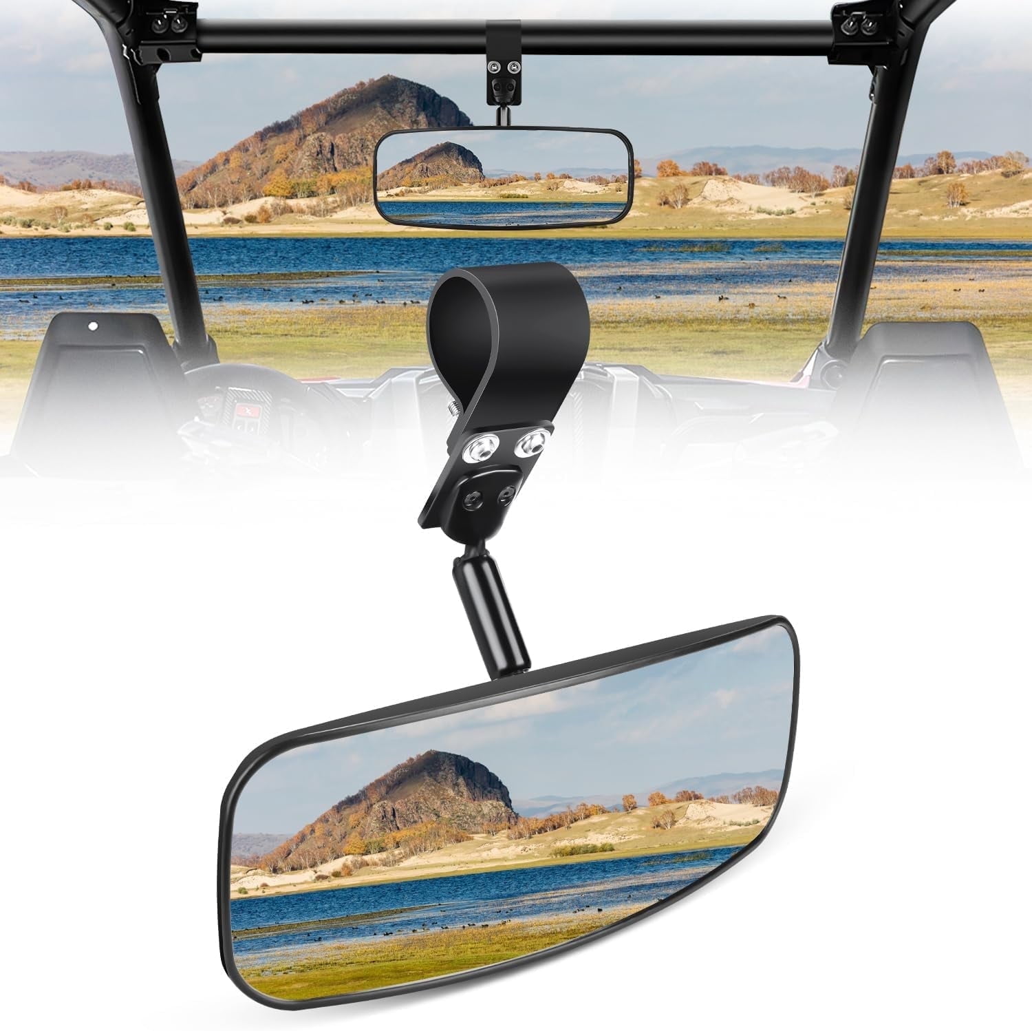 Nilight UTV Rear View Mirror 12 in Wide Convex Center Mirror with Adjustable 1.75 in to 2 in Clamps (Clear, 12 in) 3l24p