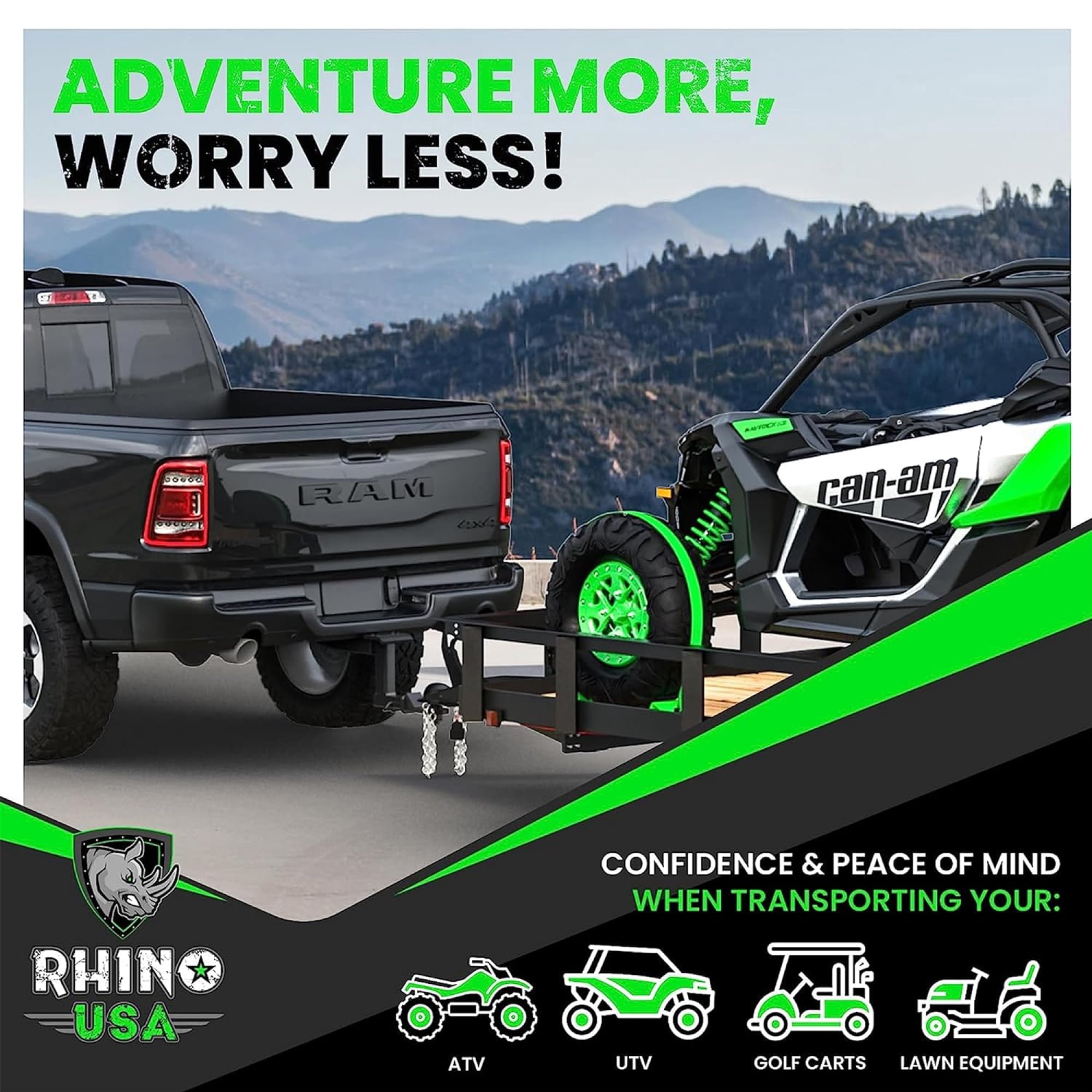Rhino USA E-Track Ratchet Tie Down Straps, Heavy-Duty Cargo Securement System (Green, 2 in x 16 ft, 2 Pack) l43pv