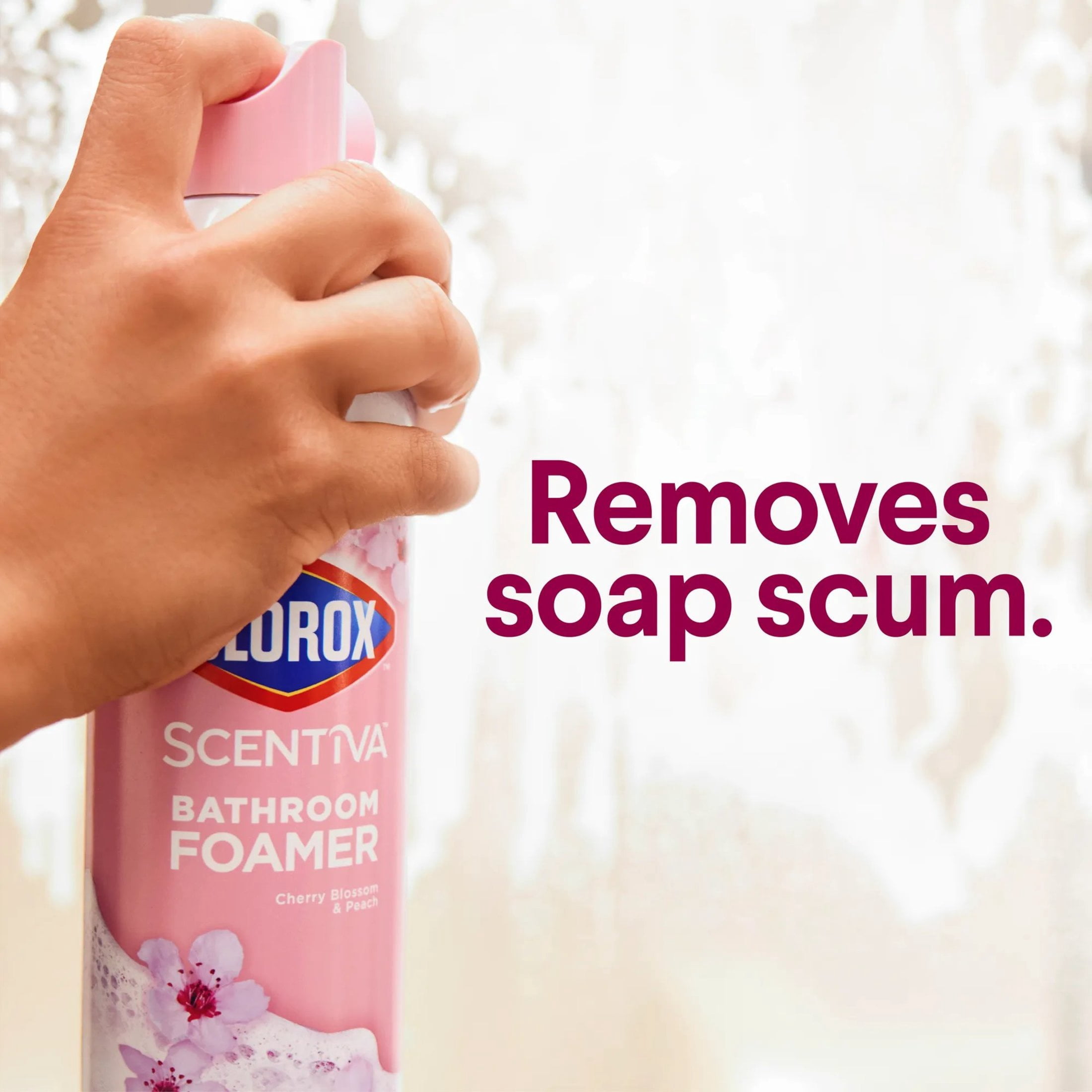 Clorox Scentiva Bathroom Foamer Cleaner, Cherry Blossom and Peach Scent (20 oz) r73e5