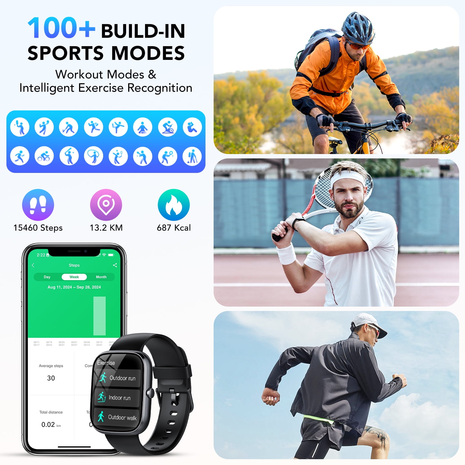 Tikland Smart Watch Fitness Tracker with 1.91 in HD Screen, Bluetooth Calling, 100 Sports Modes, IP68 Waterproof (Grey) m5oy8