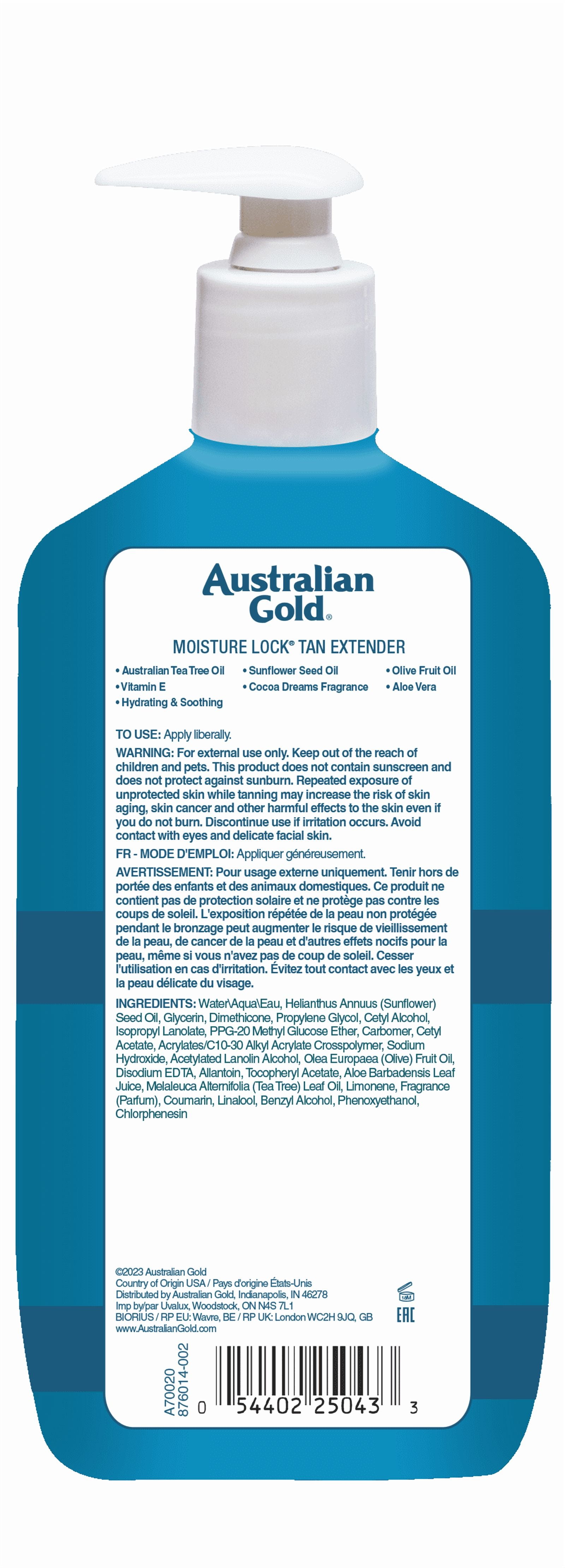 Australian Gold Moisture Lock Hydrating Tan Extender with Tea Tree Oil and Aloe Vera (Gold, 16 fl oz) vvvn2