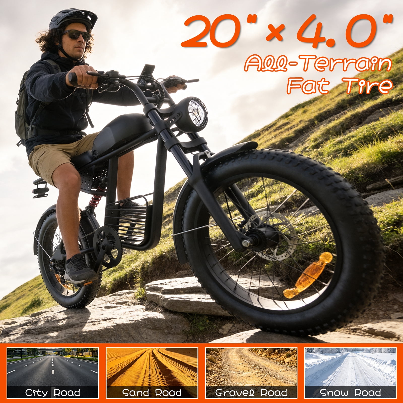 YUCHETX Electric Bike for Adults, 750W Motor, 30 MPH Top Speed, 55 Miles Range, 20 in x 4.0 in Fat Tires (Black) uv6wm