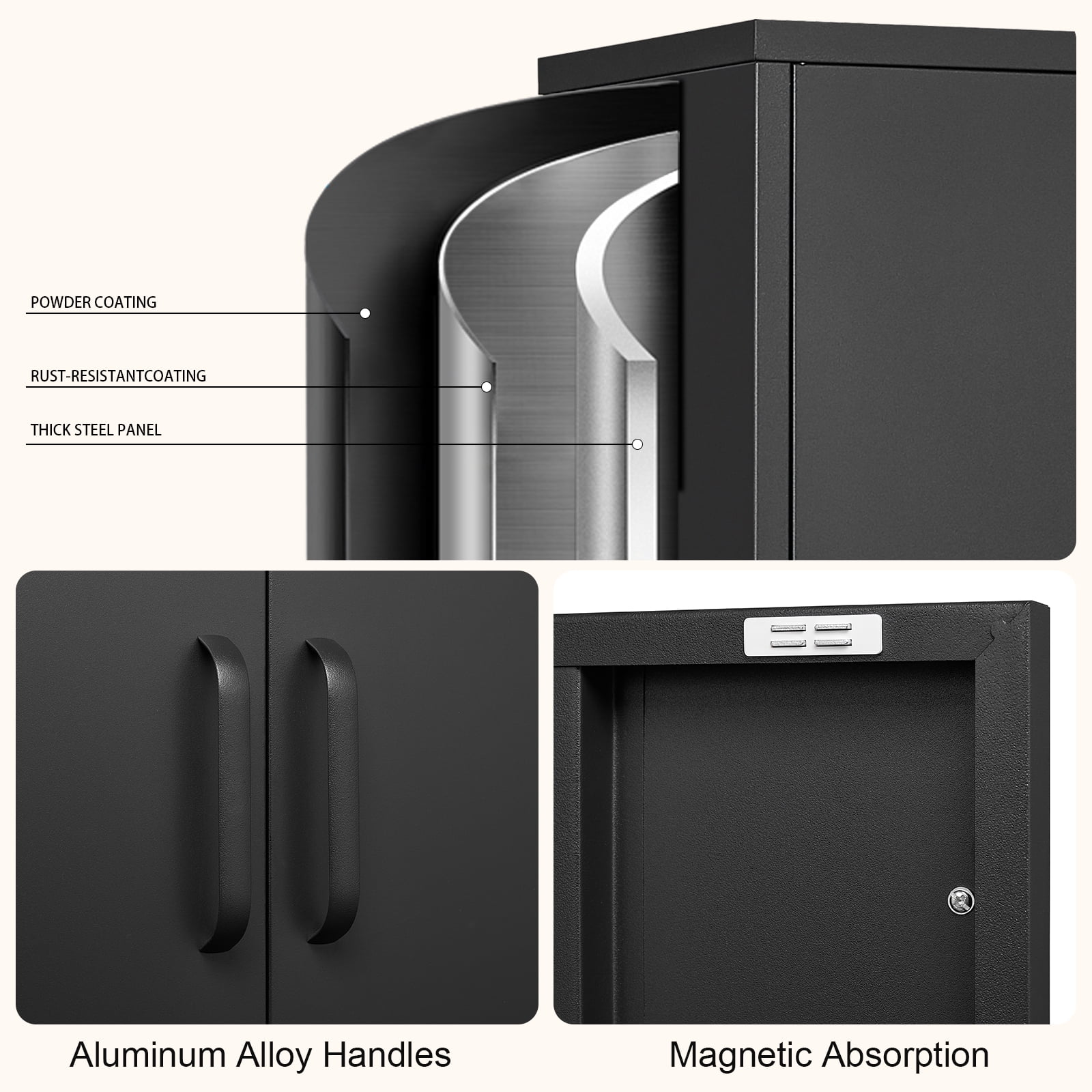 NICEGDLT Metal Storage Cabinet with Adjustable Shelves and Magnetic Doors (Black, 2-Door) 972os