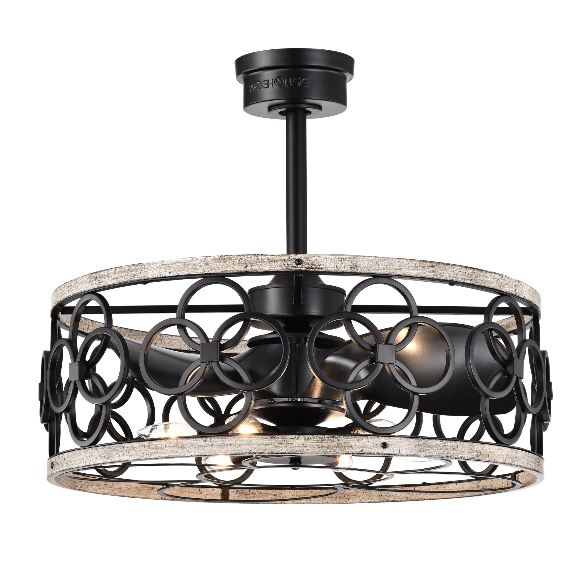 Warehouse of Tiffany Luo 6-Light Indoor Ceiling Fan with Light Kit (Matte Black and Faux Wood Grain, 25 in.) 5sku8