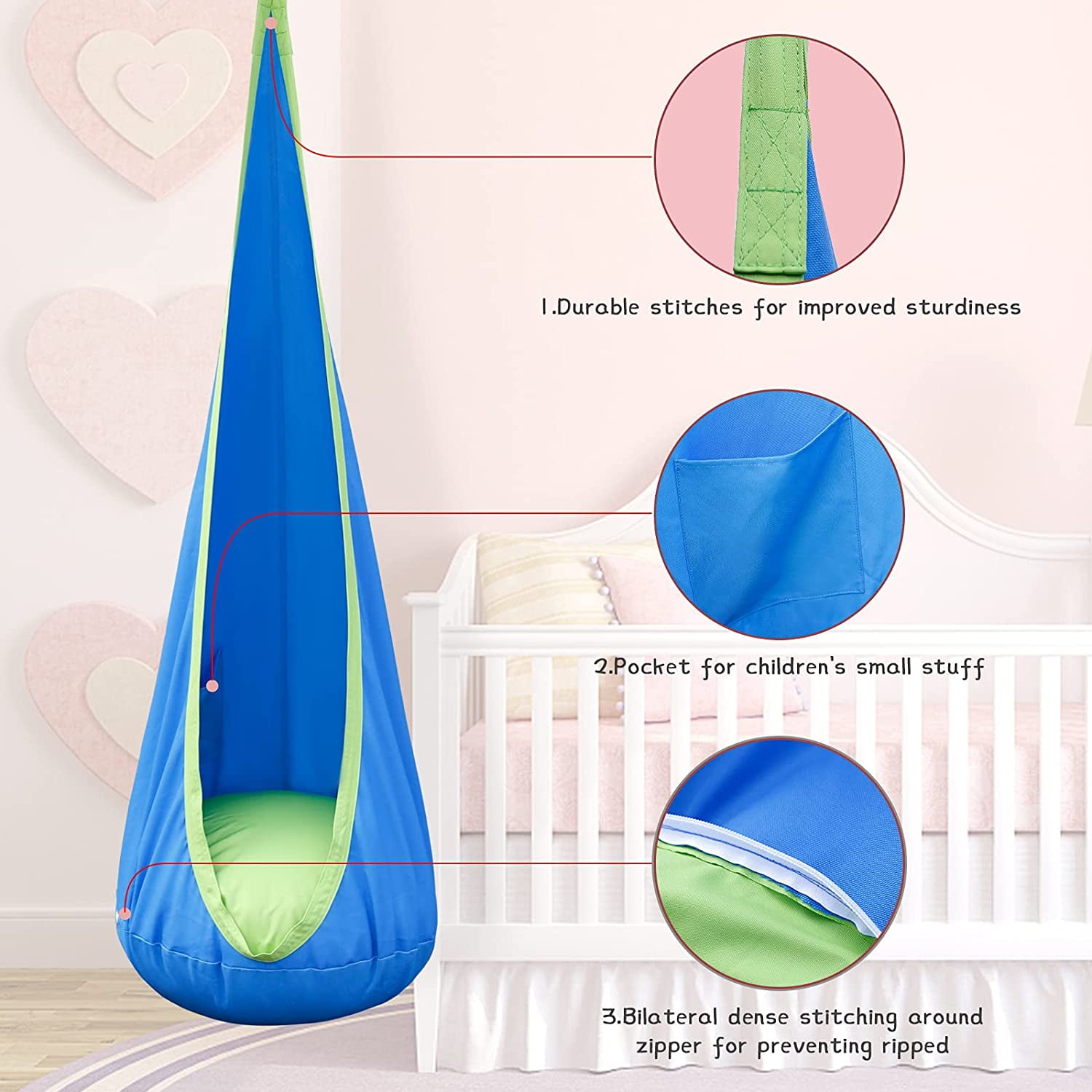 Aochakimg Kids Sensory Pod Swing, Indoor Hanging Hammock Chair with Removable Cushion (Blue, 300 lb Capacity) petlj