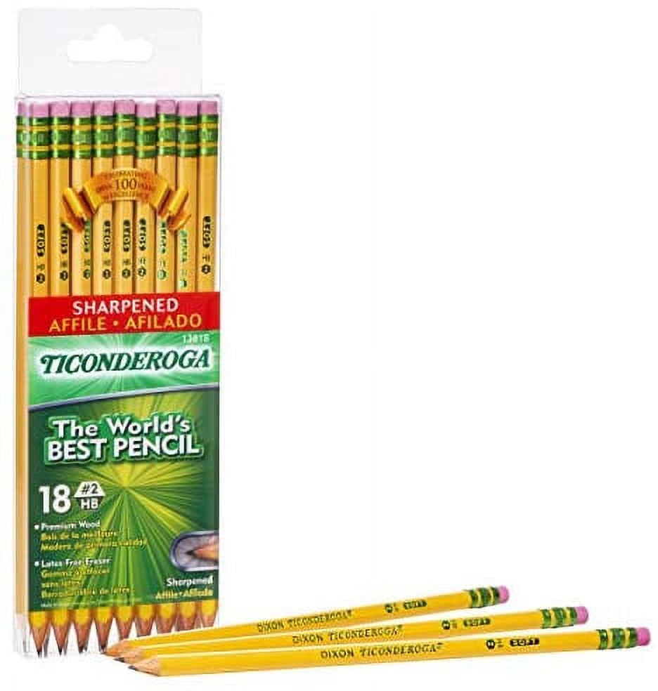 Ticonderoga Wood-Cased Pencils, Pre-Sharpened #2 HB Graphite, Smooth Writing (Yellow, 18 Count) 8tdva