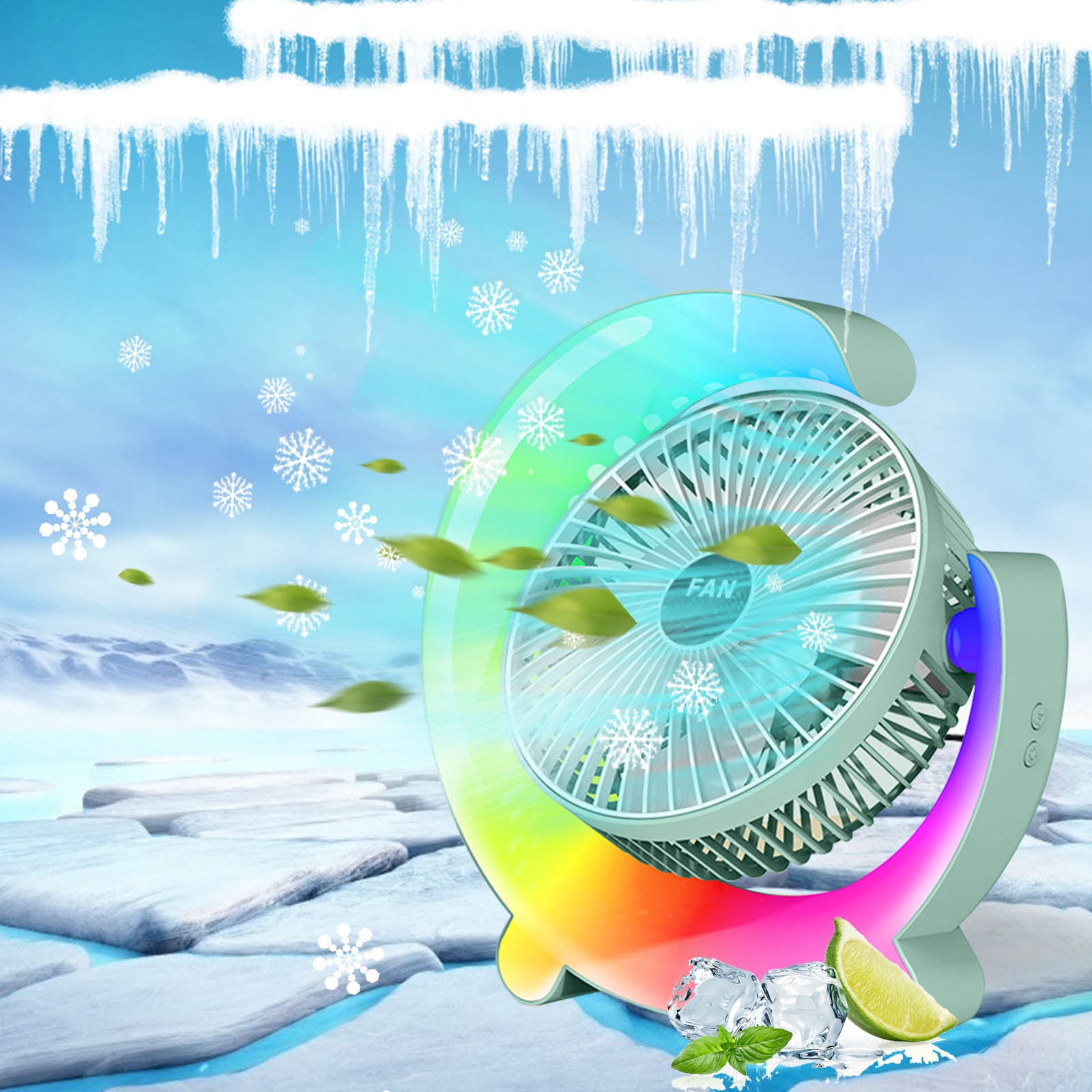 Bfogop Portable Desktop Fan with LED Night Light (Green, 3-Speed) 12gyx