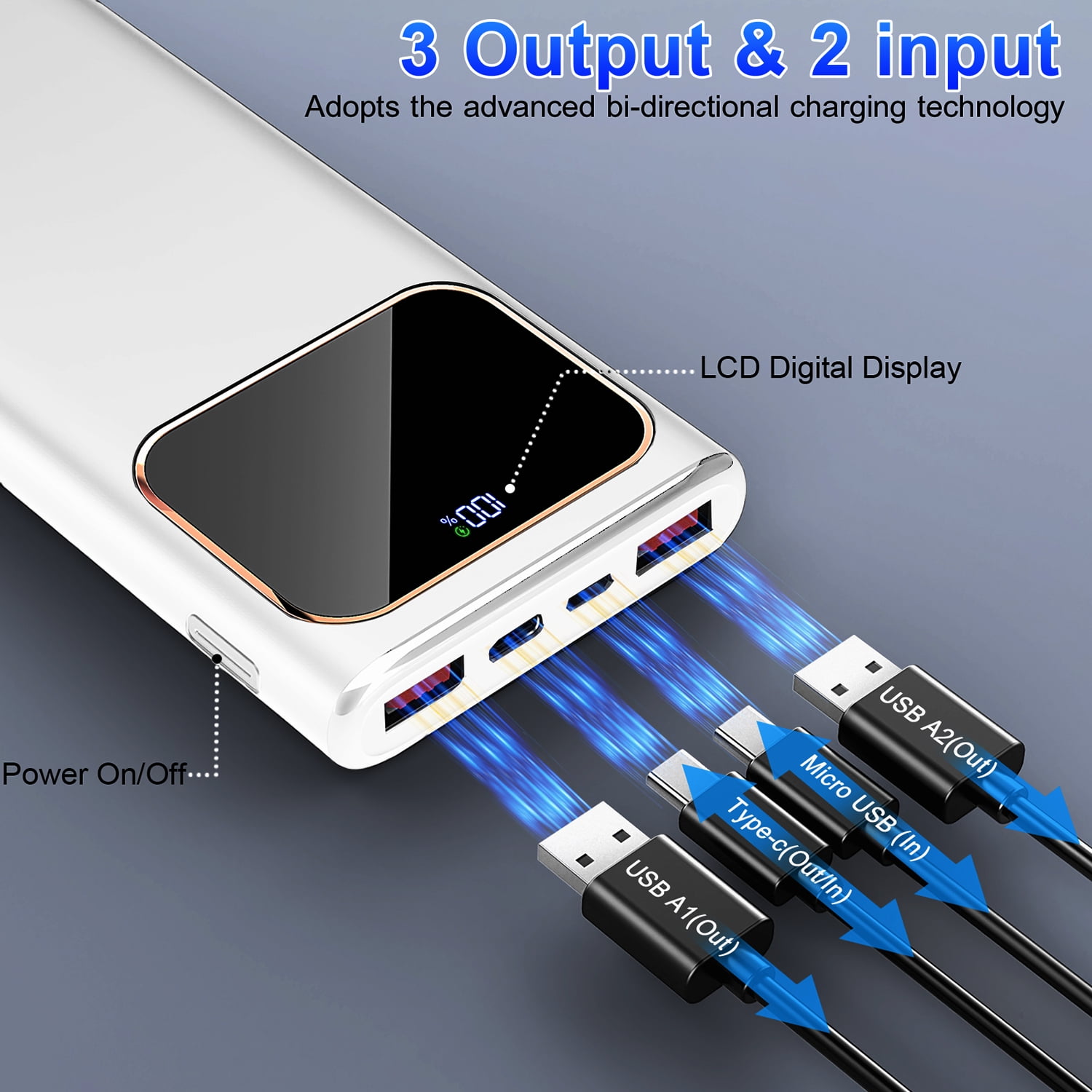 Btootos 20000mAh Portable Charger, 22.5W Fast Charging Power Bank with LED Display and USB-C Output (White, 7x3x1 in) k11dl
