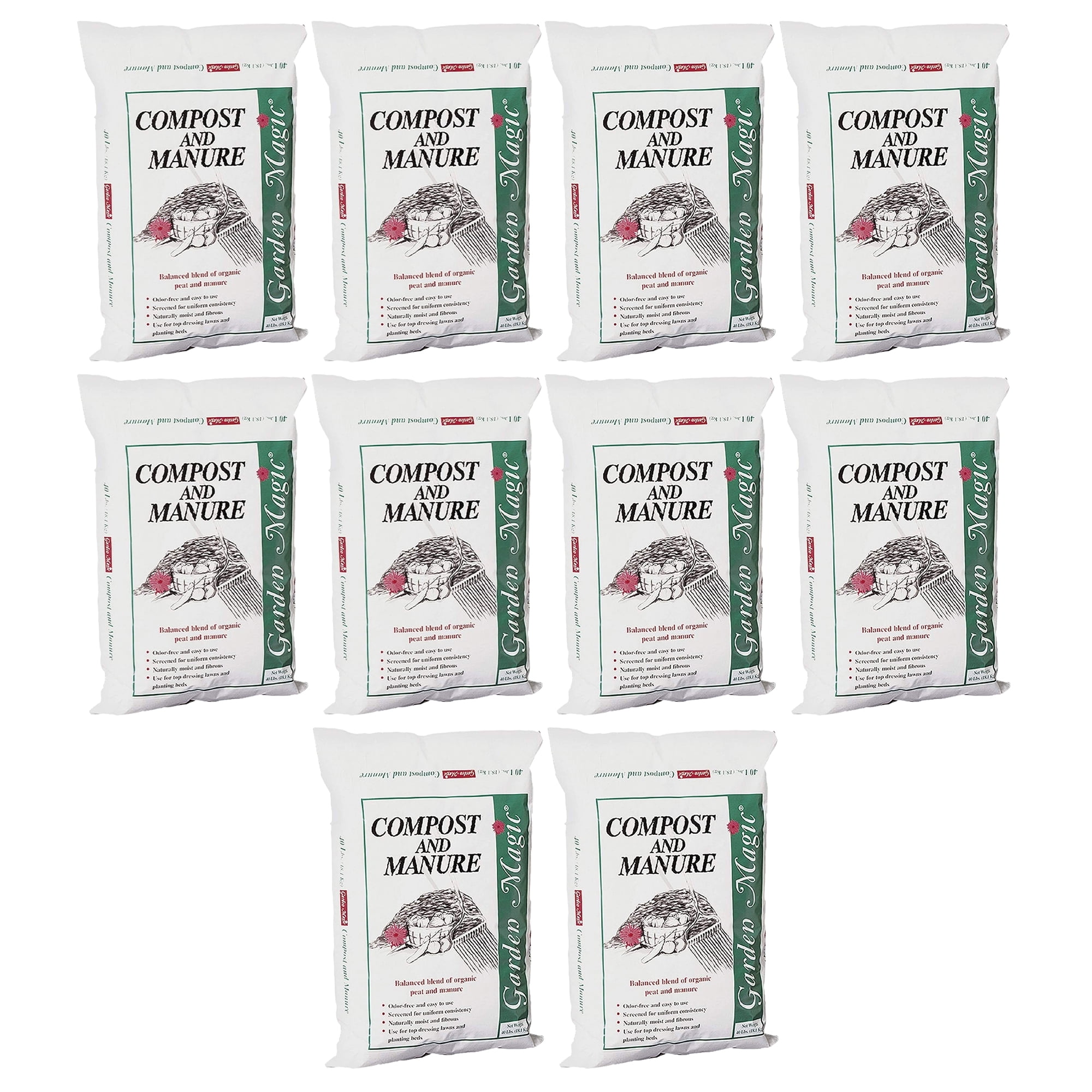 Michigan Peat Garden Compost and Manure Blend (Natural Organic Soil Amendment, 40 lb Bag, 10 Pack) 826pj