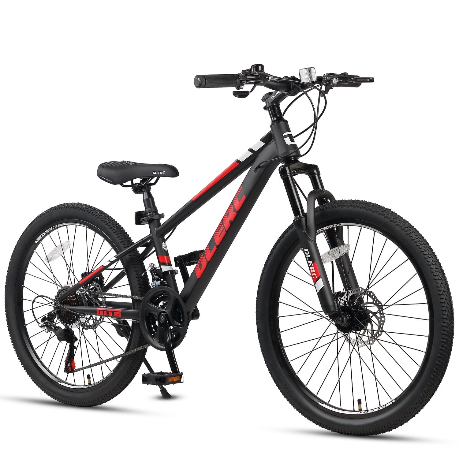 Glerc Skyline Kids Mountain Bike, 21-Speed Bicycle with Front Suspension and Dual Disc Brakes (Black, 24 in) 7bweo