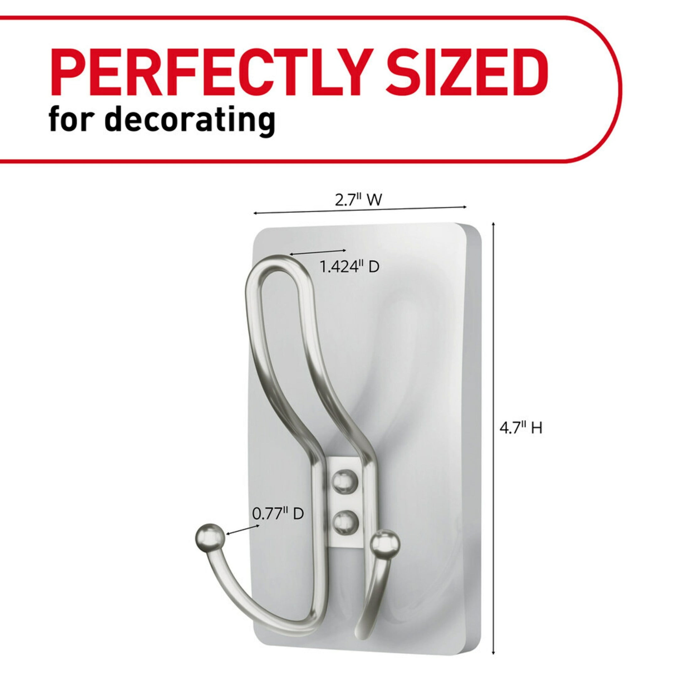 Command X-Large Triple Wall Hook, Damage-Free Adhesive Hanging Organizer (Satin Nickel, 1 Hook, 3 Strips) ong27