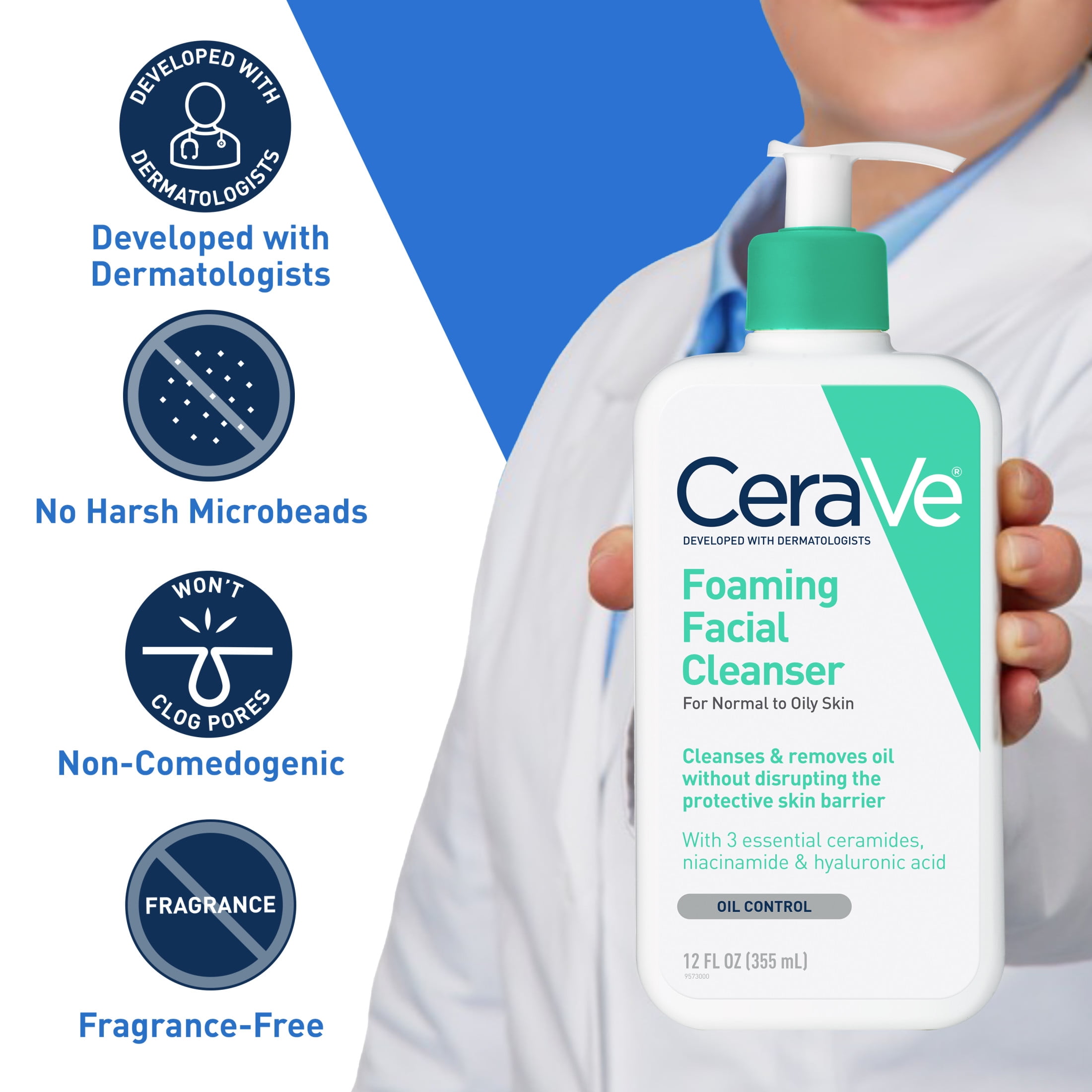 CeraVe Foaming Facial Cleanser Oil Control Face & Body Wash for Normal to Oily Skin (16 fl oz) avfqa