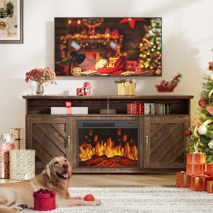 CHITOOMA Electric Fireplace TV Stand for 65 70 75 inch TVs, Farmhouse Entertainment Center with 23 in Fireplace (Vintage Brown, 61.81 x 27.95 x 14.17 in) xx9k3 - Image 7