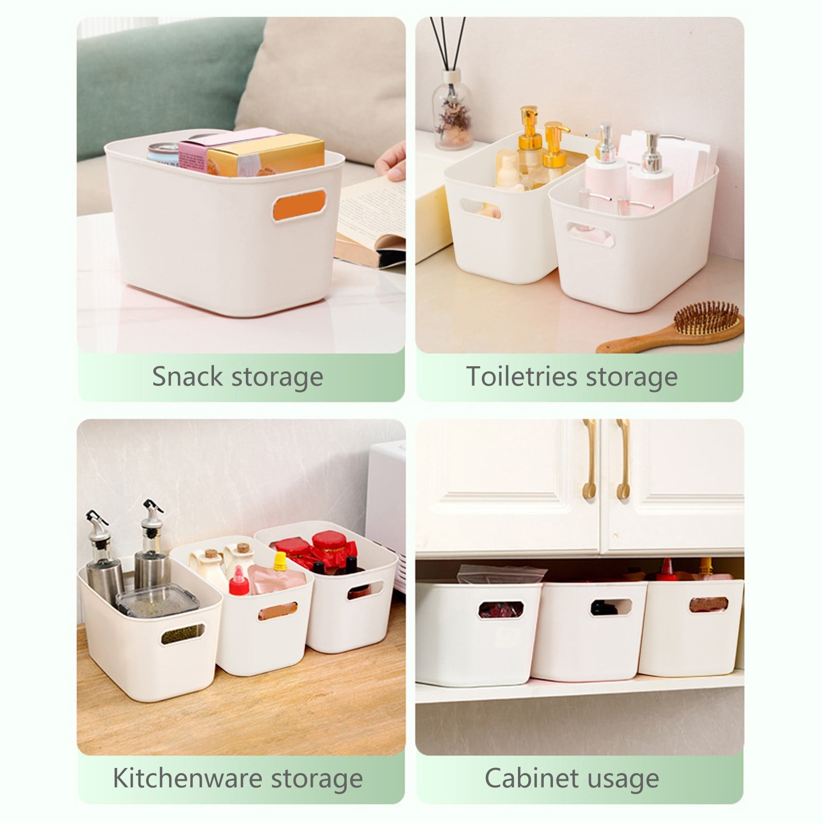 TenderTrove Multi-Purpose Storage Bins with Handles (White, 4-Pack, 10x6.3x5.9 in) osdyl