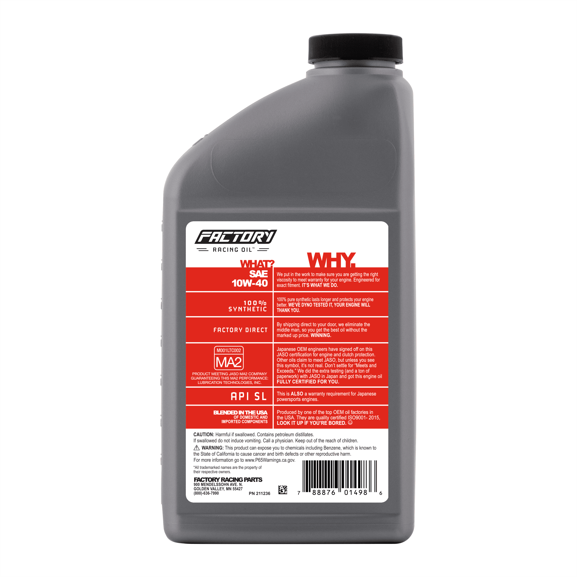 Factory Racing Parts SAE 10W-40 Engine Oil Change Kit for Kawasaki KLX110 KLX140 (2 qt) g0bty