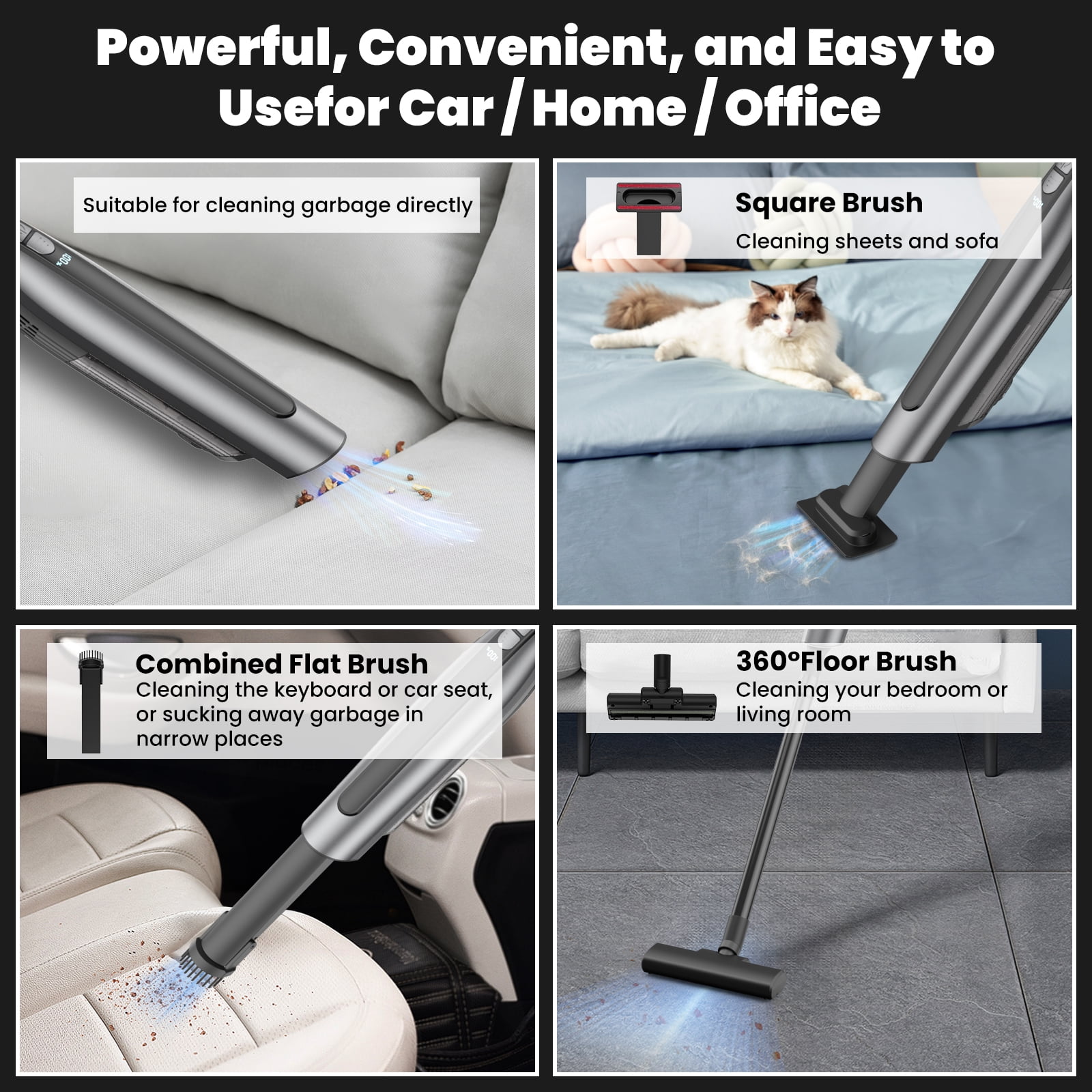 AUOSHI Cordless Handheld Vacuum Cleaner, 18KPa Strong Suction, Portable Car and Home Vacuum with Multiple Attachments (Silver, 6.76 fl oz) uyhfo