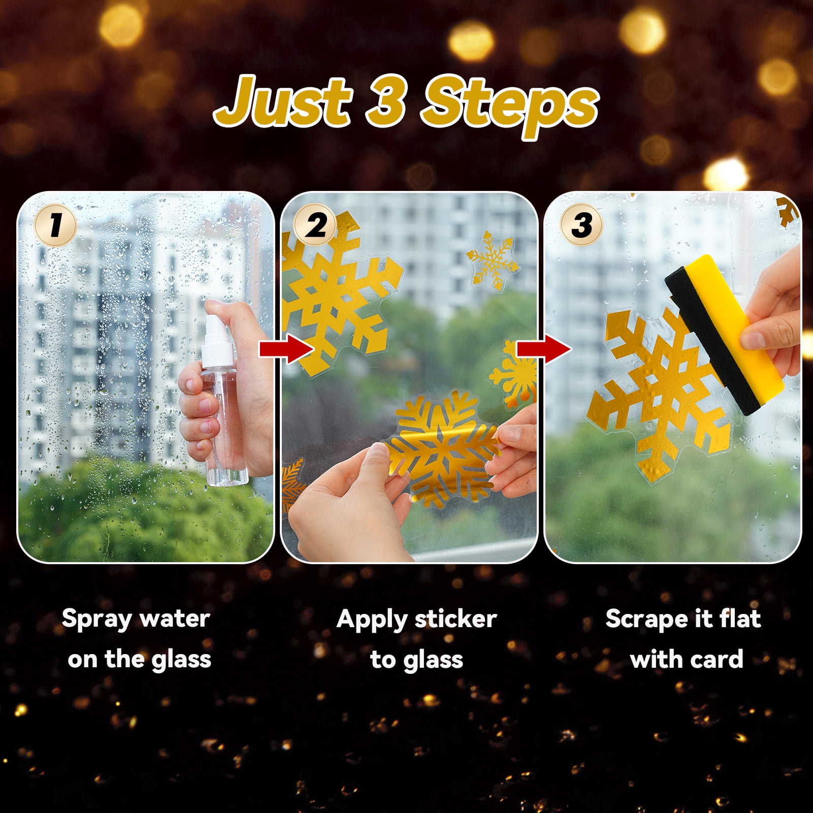 DKTIE 192pcs Christmas Window Snowflake Stickers Set (Gold, 8 Sheets) 0l7e5