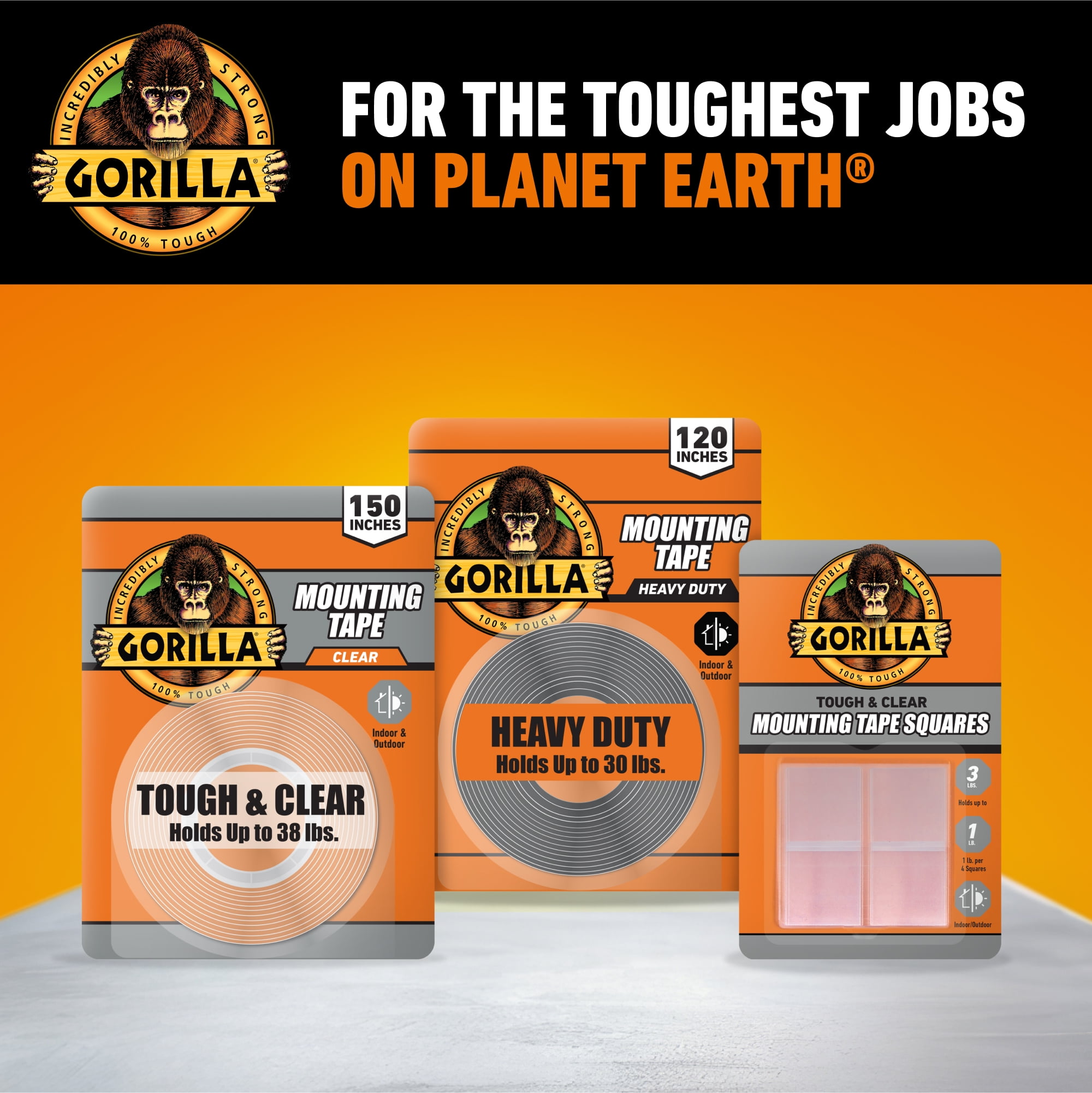Gorilla Tough & Clear Double Sided Mounting Tape, Heavy-Duty Weatherproof Adhesive (Clear, 1 in x 150 in) saz0n