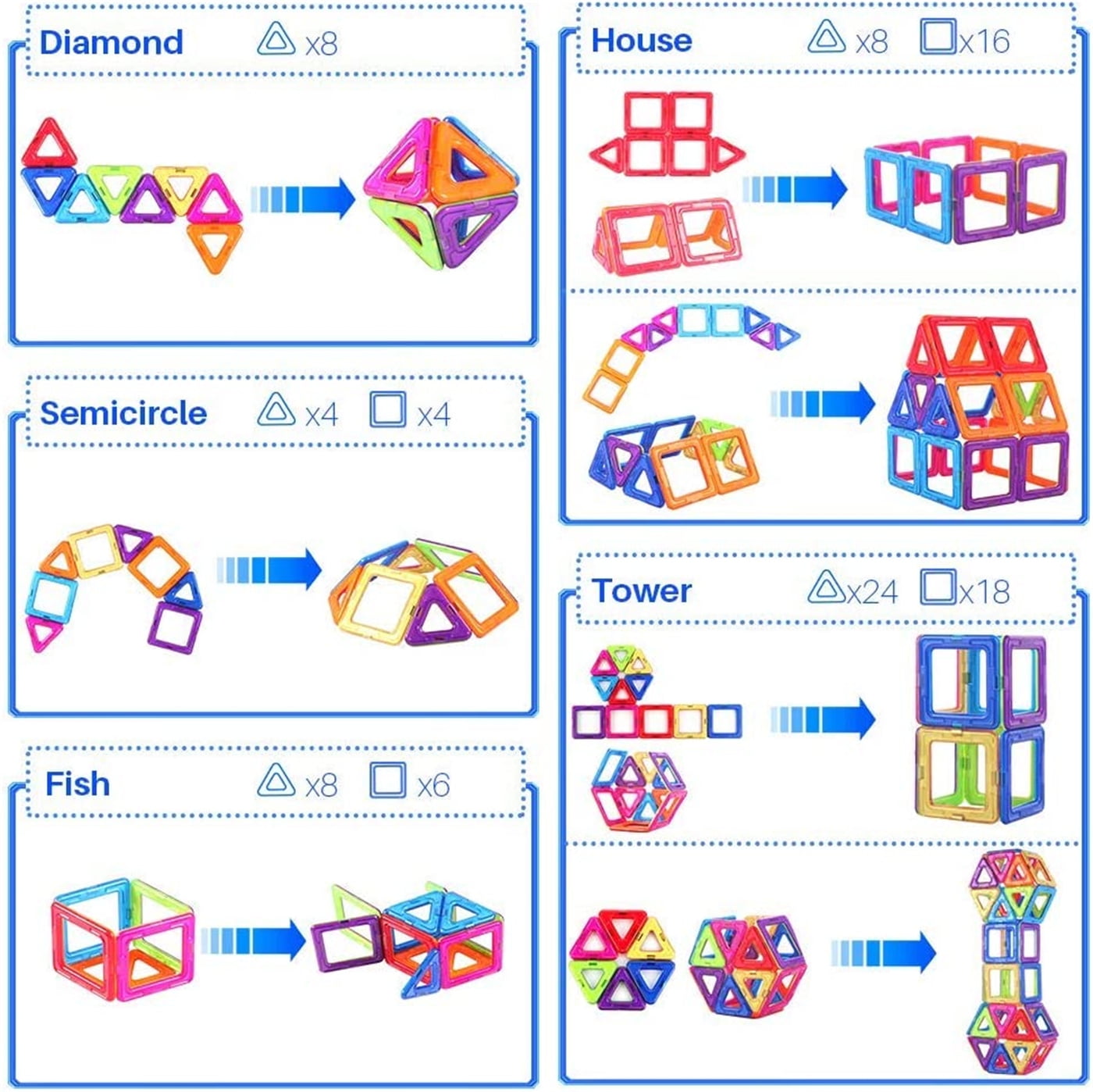 Bexikou Magnetic Building Blocks Educational Construction Set (Multicolored, 30 Piece Set) kh44y