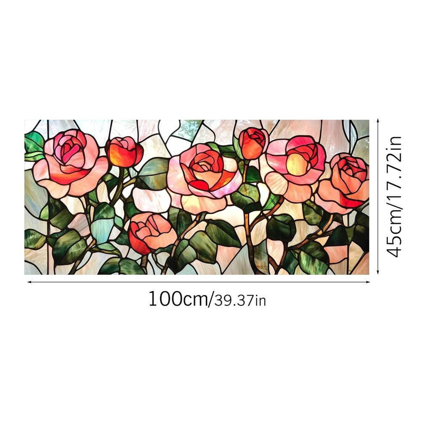 Xloro Rose Stained Glass Window Film Floral Privacy Cling (Red, 39.37 in x 17.72 in) df6k5
