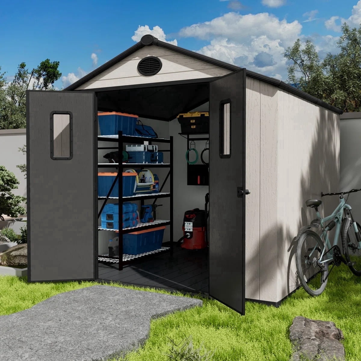 MeetLeisure Outdoor Resin Storage Shed (Grey, 8 ft x 8 ft) jwu9q