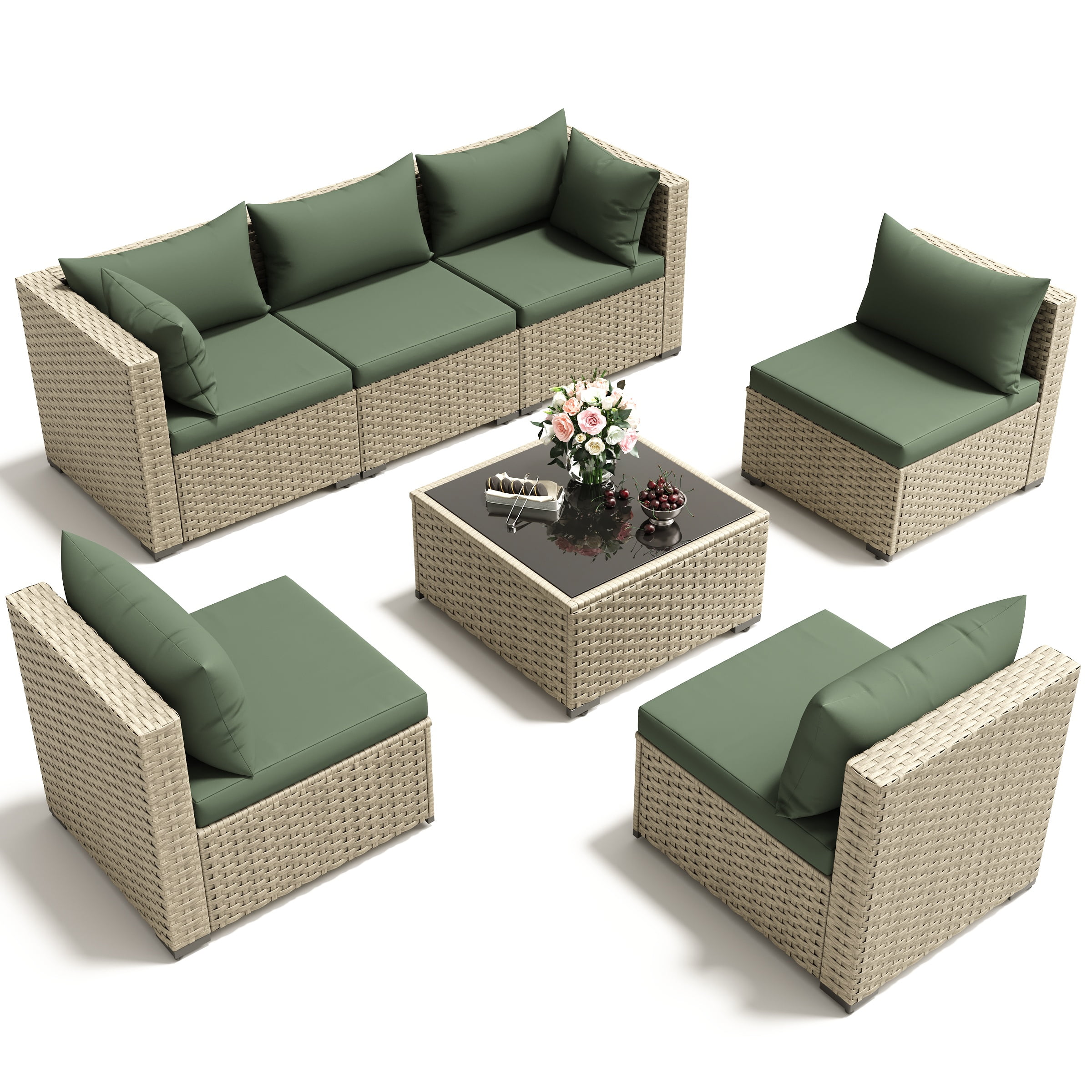 POTEBAN 7-Piece Outdoor Patio Furniture Set, Rattan Wicker Sectional Sofa with Cushions (Grey, 7-Piece) oq7q9