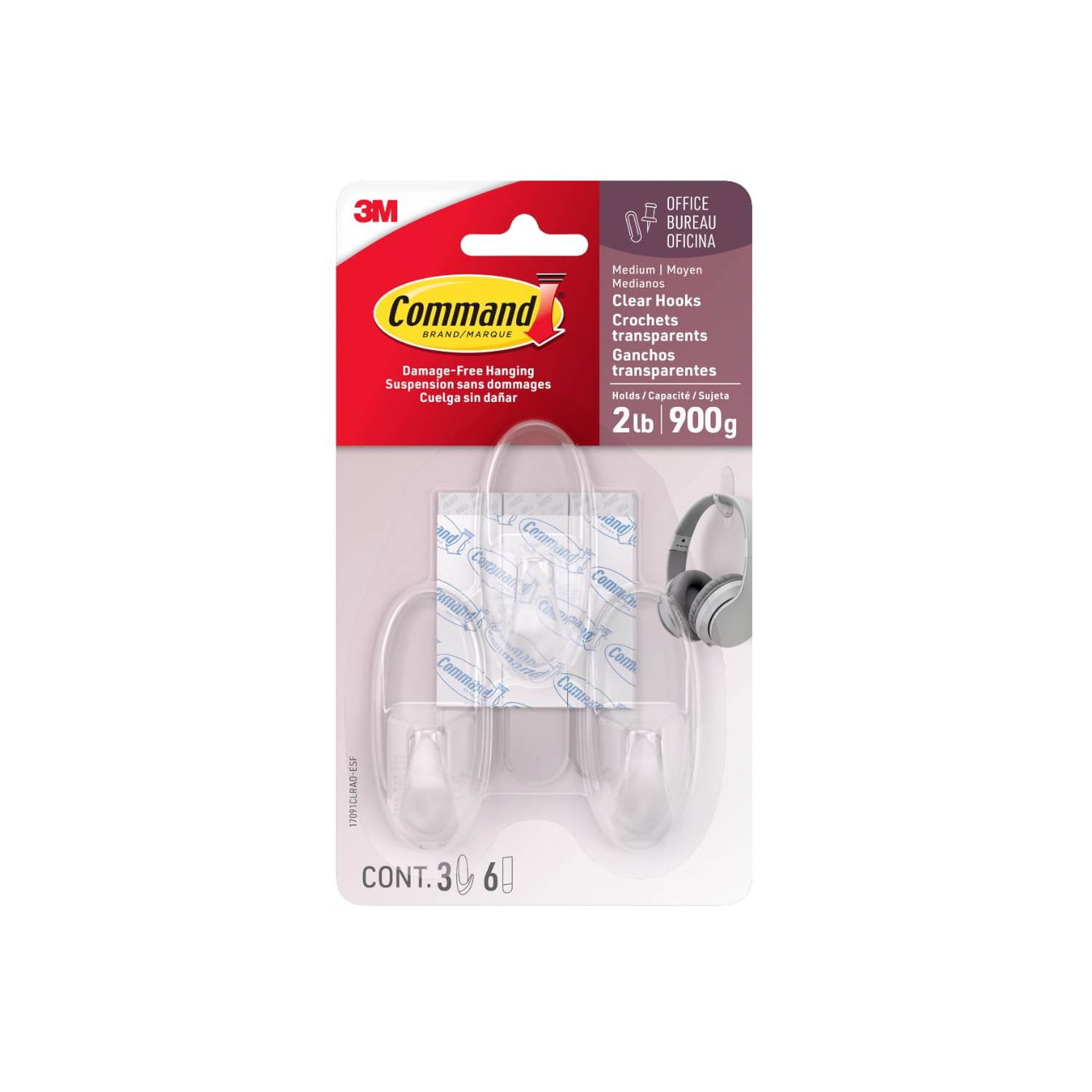 Command Medium Wall Hooks, Damage-Free Adhesive Hanging Solution for Home and Office (Clear, 3 Pack) aq8e7