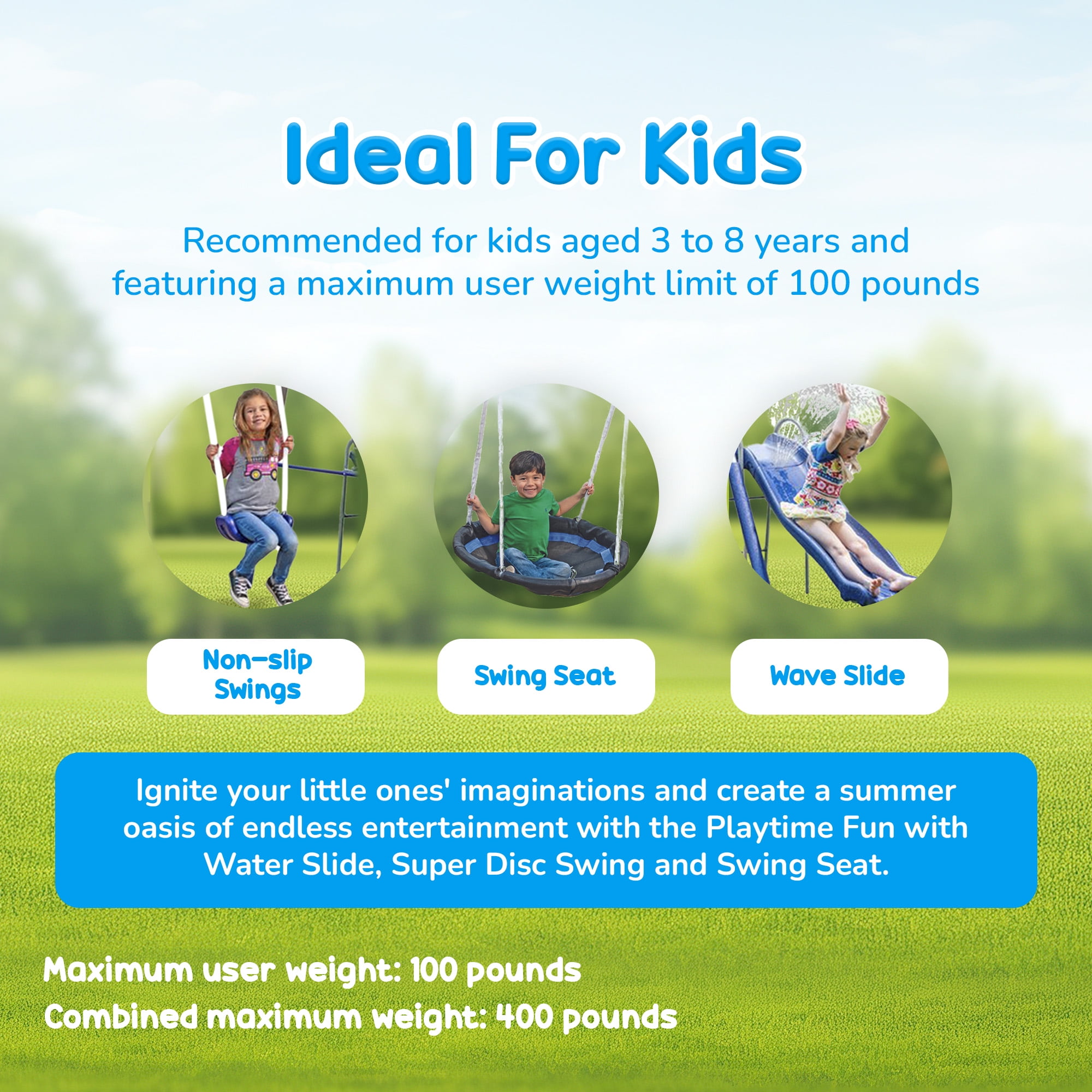 XDP Recreation Outdoor Swing Set with Wave Water Slide and Disc Swing (Black, 118 in x 91 in x 74 in) fv6bb