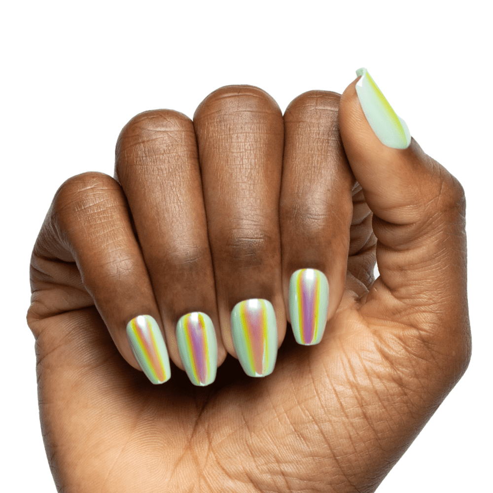 Olive & June Press-on Nails, Instant Mani Medium Coffin, Teal Glass Chrome (42 Pieces) cqa5u